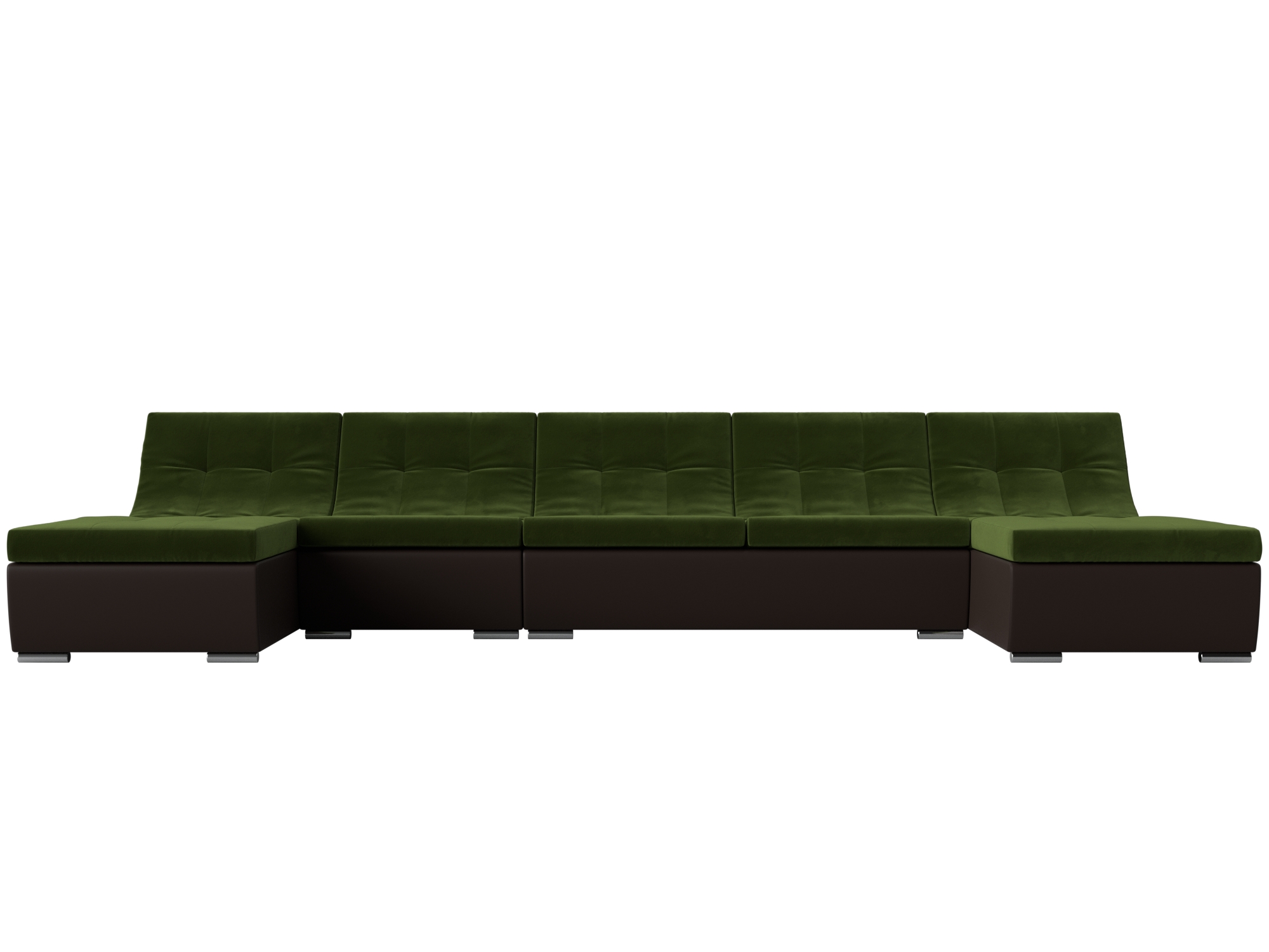 П-образный модульный диван Монреаль Long MebelVia Зеленый, Коричневый, Микровельвет, Экокожа, ЛДСП п образный модульный диван монреаль long велюр экокожа
