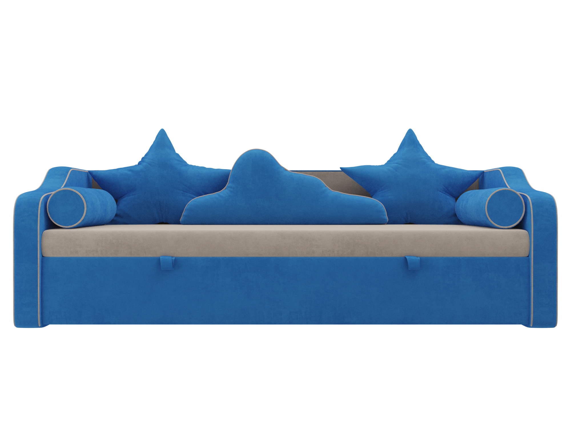 Детский диван-кровать Рико MebelVia Бежевый, Голубой, Велюр, ЛДСП кровать с выкатным столом рико 80х190 дуб девонширсикй аква голубой бежевый лдсп