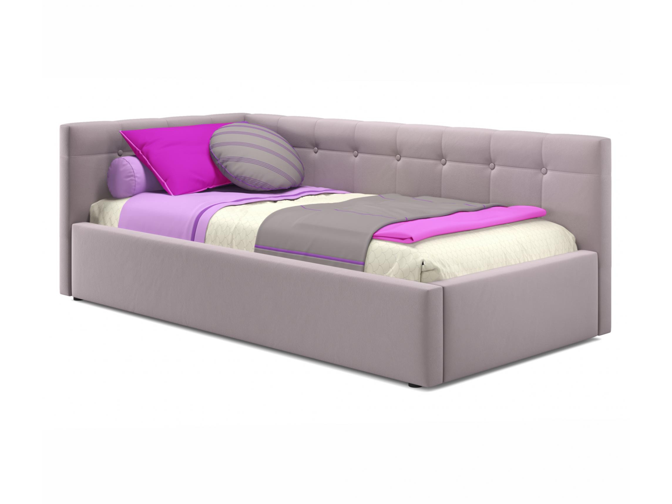 Односпальная кровать-тахта Bonna 900 лиловая с подъемным механизмом и матрасом ГОСТ лиловый, Фиолетовый, Велюр, ДСП