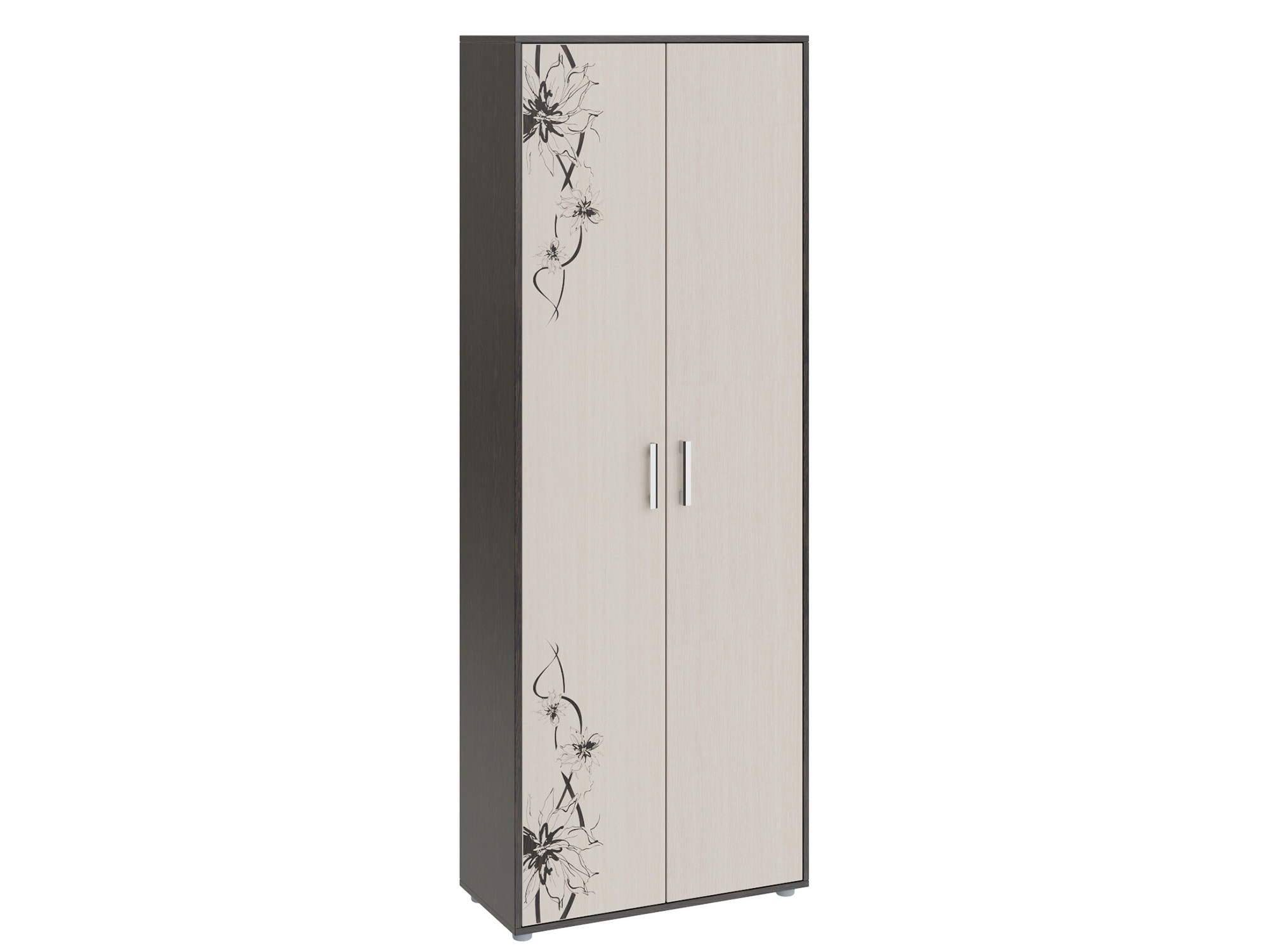 Шкаф комбинированный тип 1 Витра Венге Цаво, Дуб белфорд с рисунком, Коричневый темный, Бежевый, ЛДСП