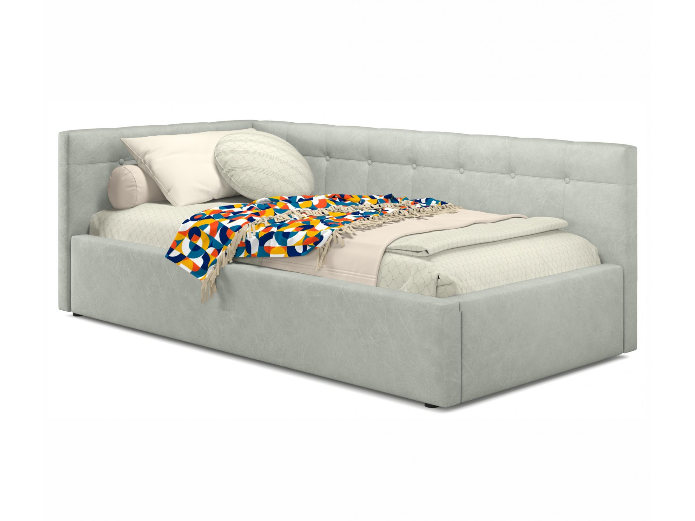 Односпальная кровать-тахта Bonna 900 кожа серый с подъемным механизмом серый, Серый, Экокожа, ДСП