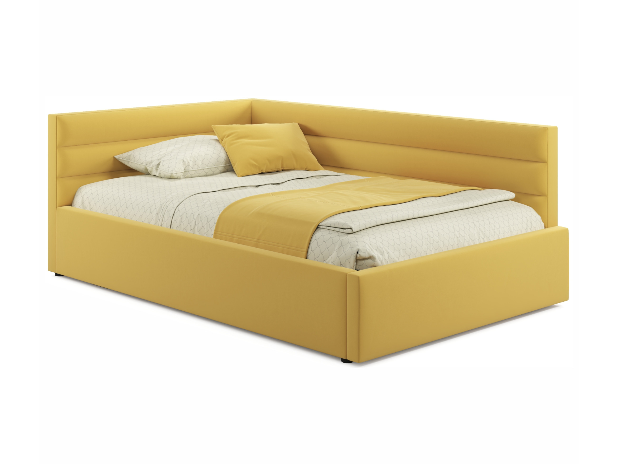 Мягкая кровать Aura 1200 желтая с подъемным механизмом желтый, Желтый, Велюр