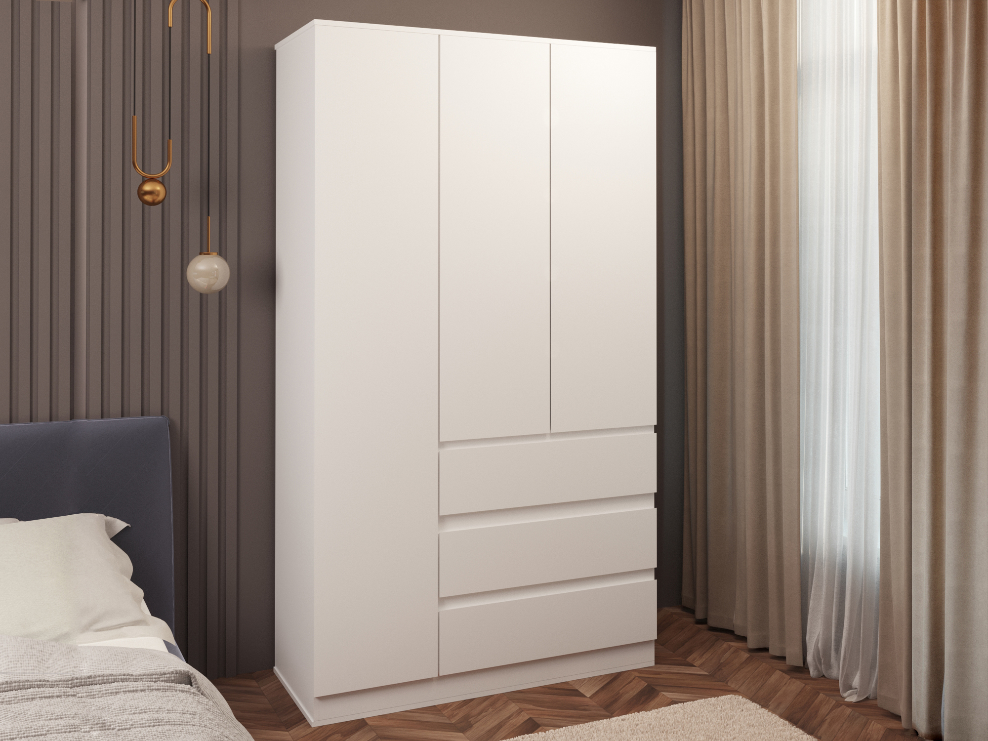 Шкаф 3-х дверный с ящиками Сомеро Белый, ЛДСП цена и фото