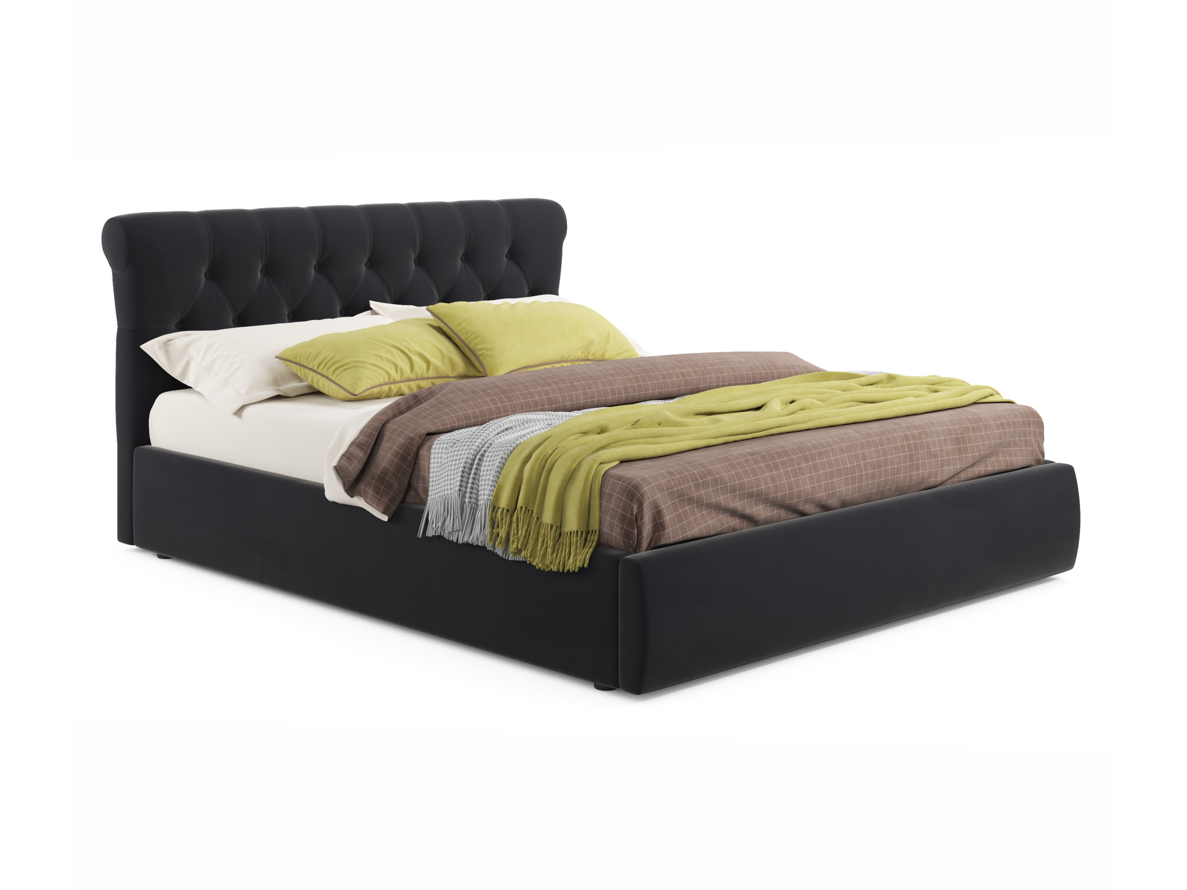 Мягкая кровать Ameli 1400 темная с подъемным механизмом темный, Черный, Велюр, ДСП