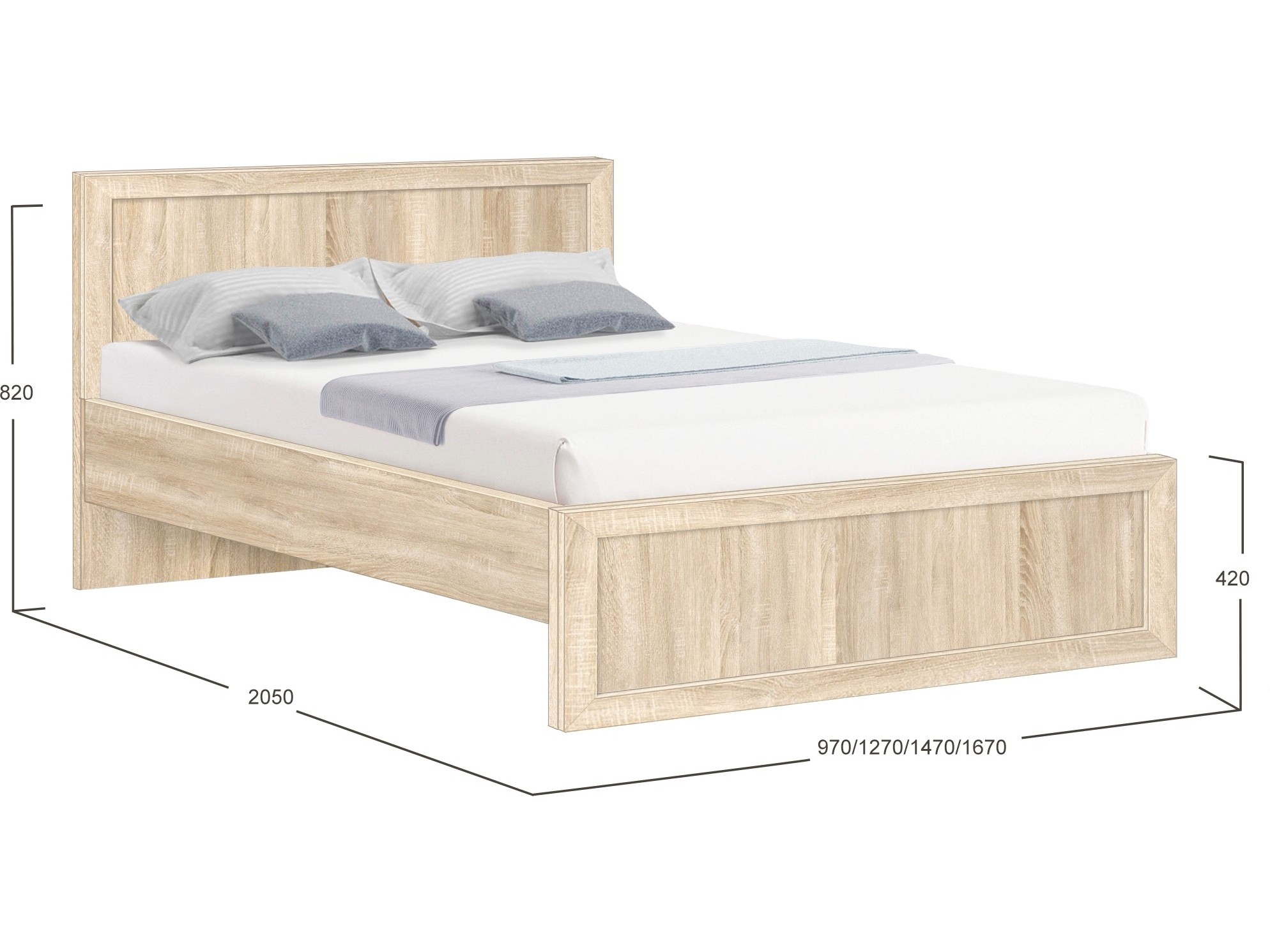 Кровать Классика 160 (Дуб Сонома) Бежевый, ЛДСП кровать сириус дуб сонома 160х200 см