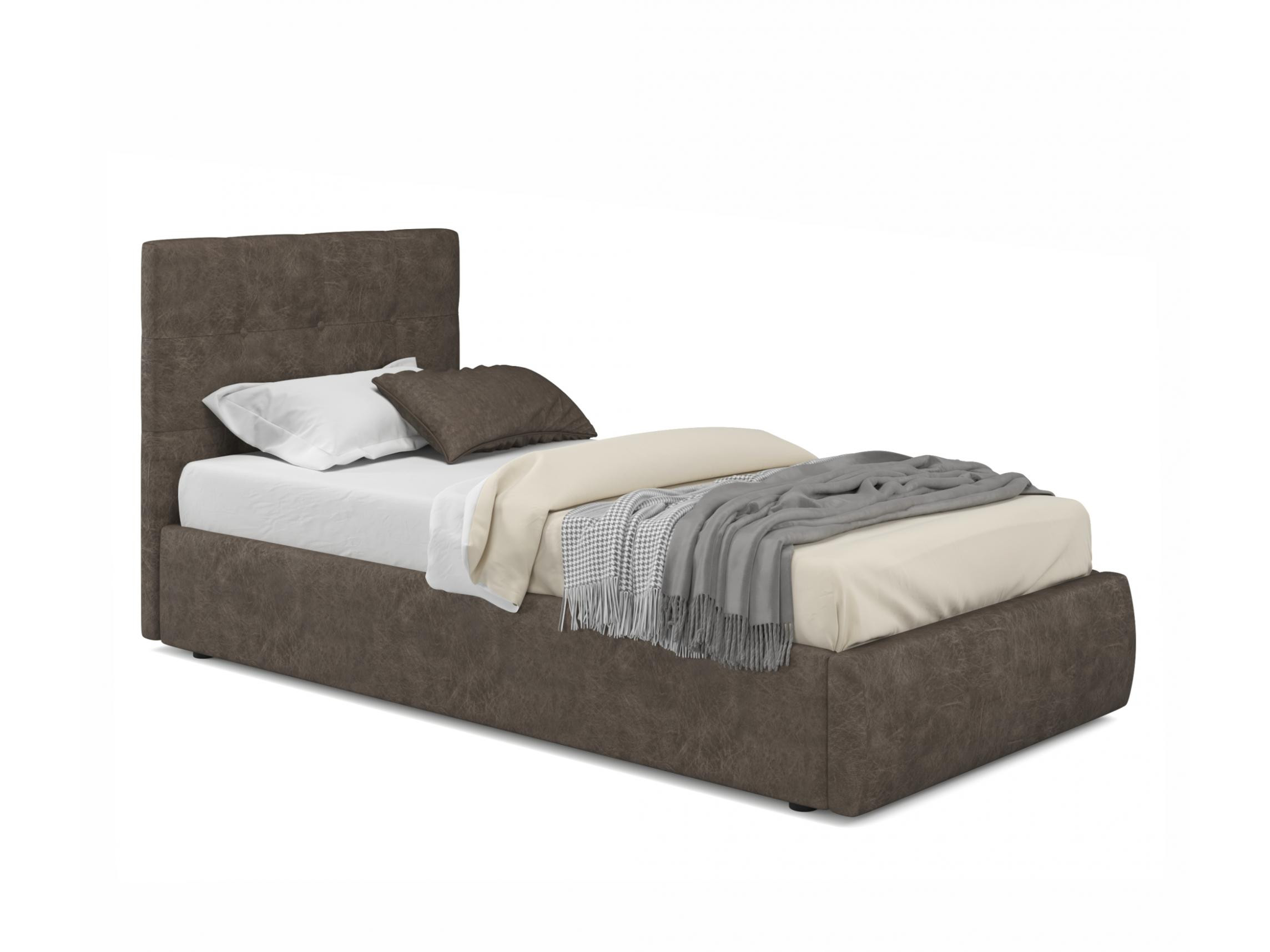 Мягкая кровать Selesta 900 кожа брауни с подъемным механизмом брауни, Экокожа, ДСП