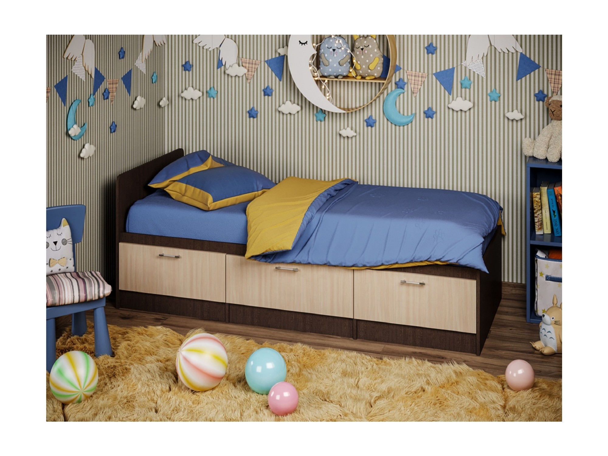 кровать венеция 10 1600х2000 мм цвет венге ясень шимо светлый Детская кровать Юниор-5 ЛДСП (Венге / Ясень шимо светлый) Коричневый темный, Бежевый, ЛДСП