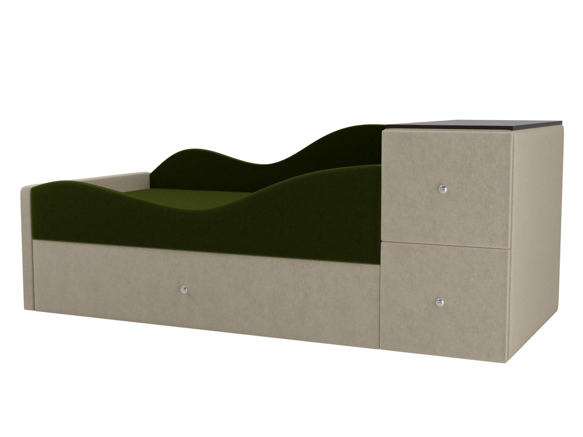 кровать камилла зеленый бежевый микровельвет Детская кровать Дельта Левый угол Зеленый, Бежевый, ЛДСП