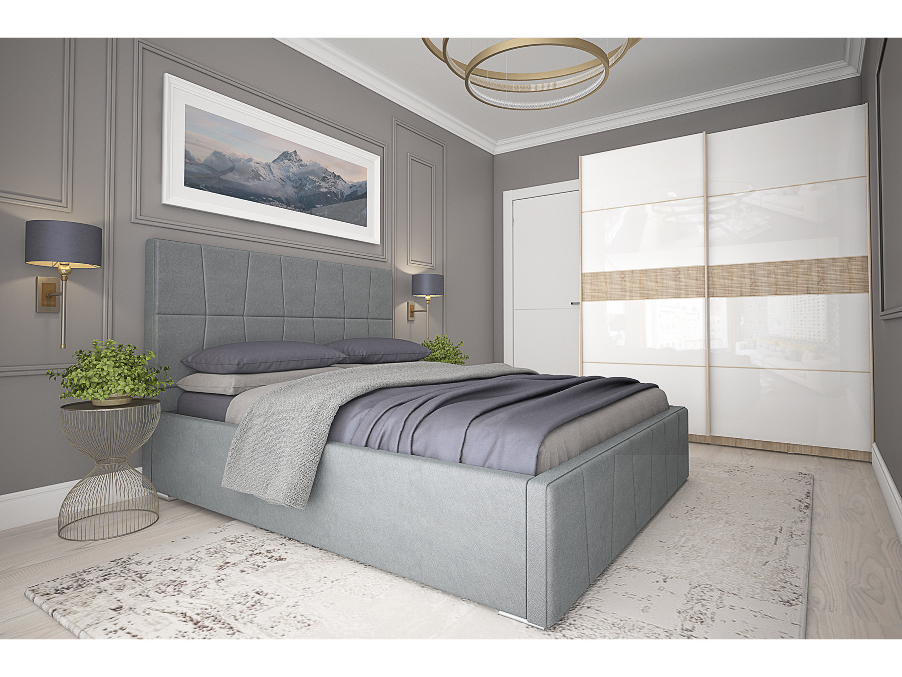 Кровать Пассаж (180х200) с ПМ Серый, Массив, ДСП кровать пассаж 180х200 с пм синий массив дсп