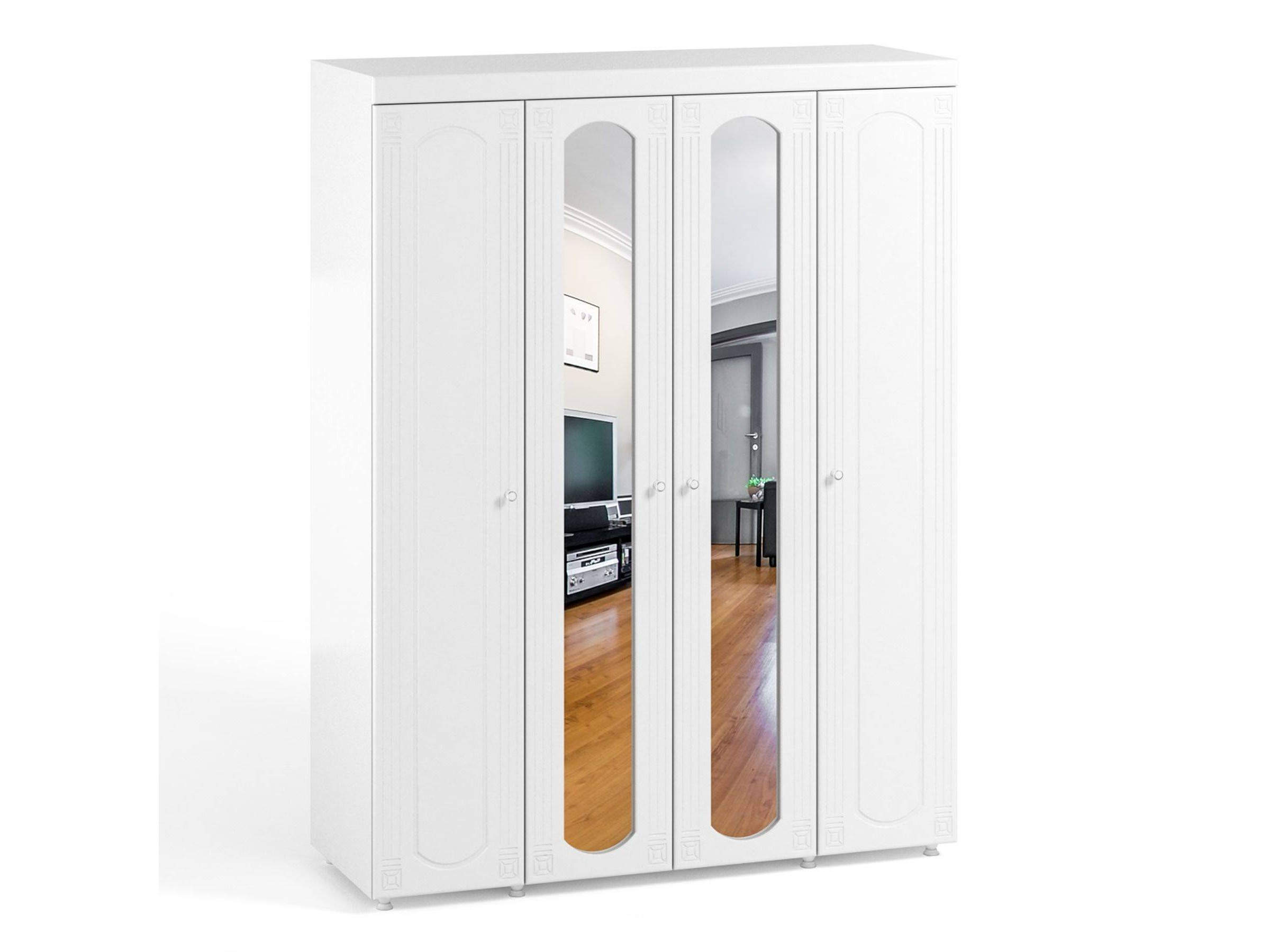 цена Шкаф 4-х дверный с 2-я зеркалами Афина АФ-60 белое дерево Белое дерево, Белый, МДФ, ЛДСП