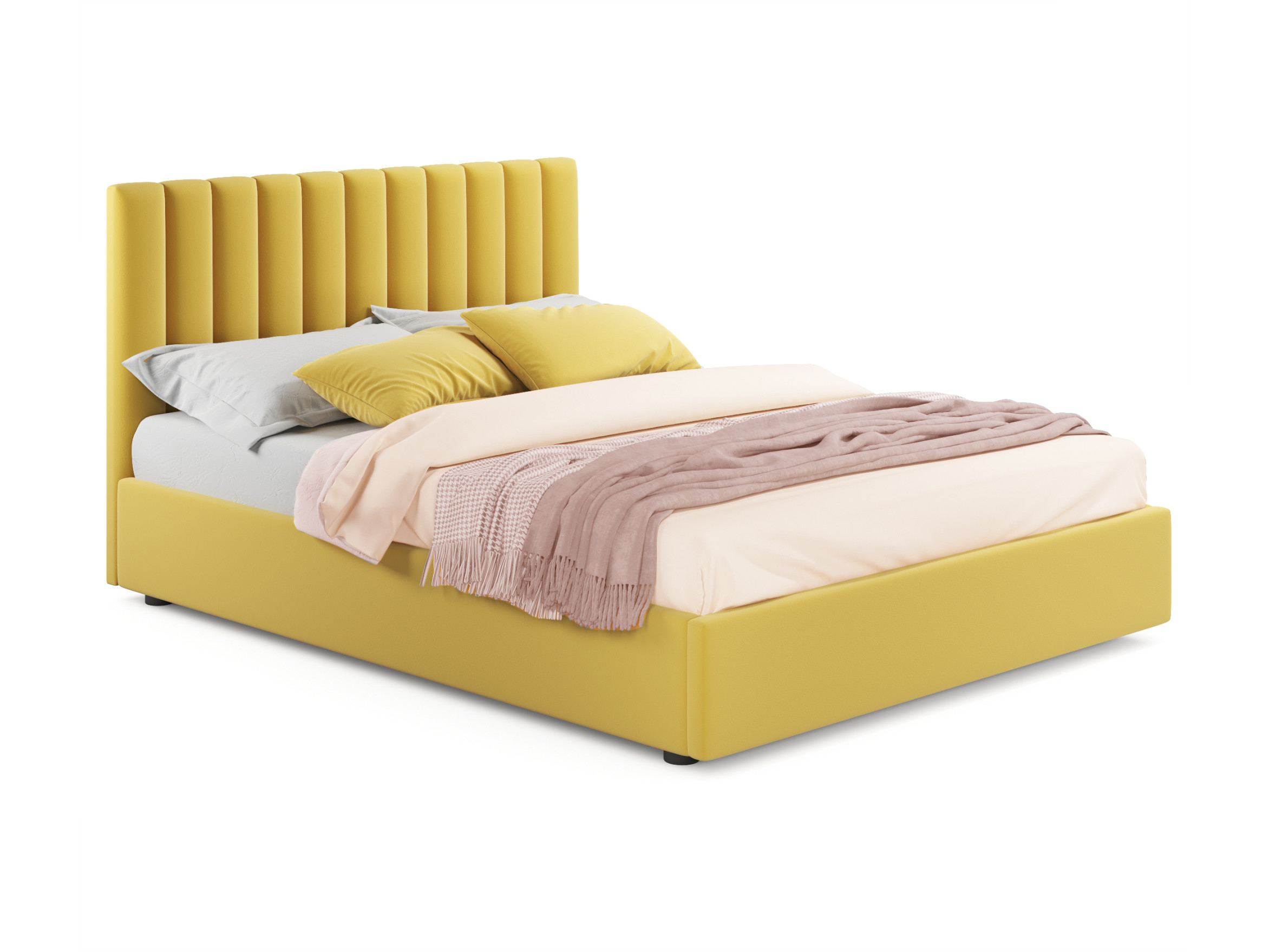 Мягкая кровать Olivia 1400 желтая с ортопедическим основанием желтый, Желтый, Велюр, ДСП мягкая кровать olivia 1800 темная с ортопедическим основанием темный черный велюр дсп
