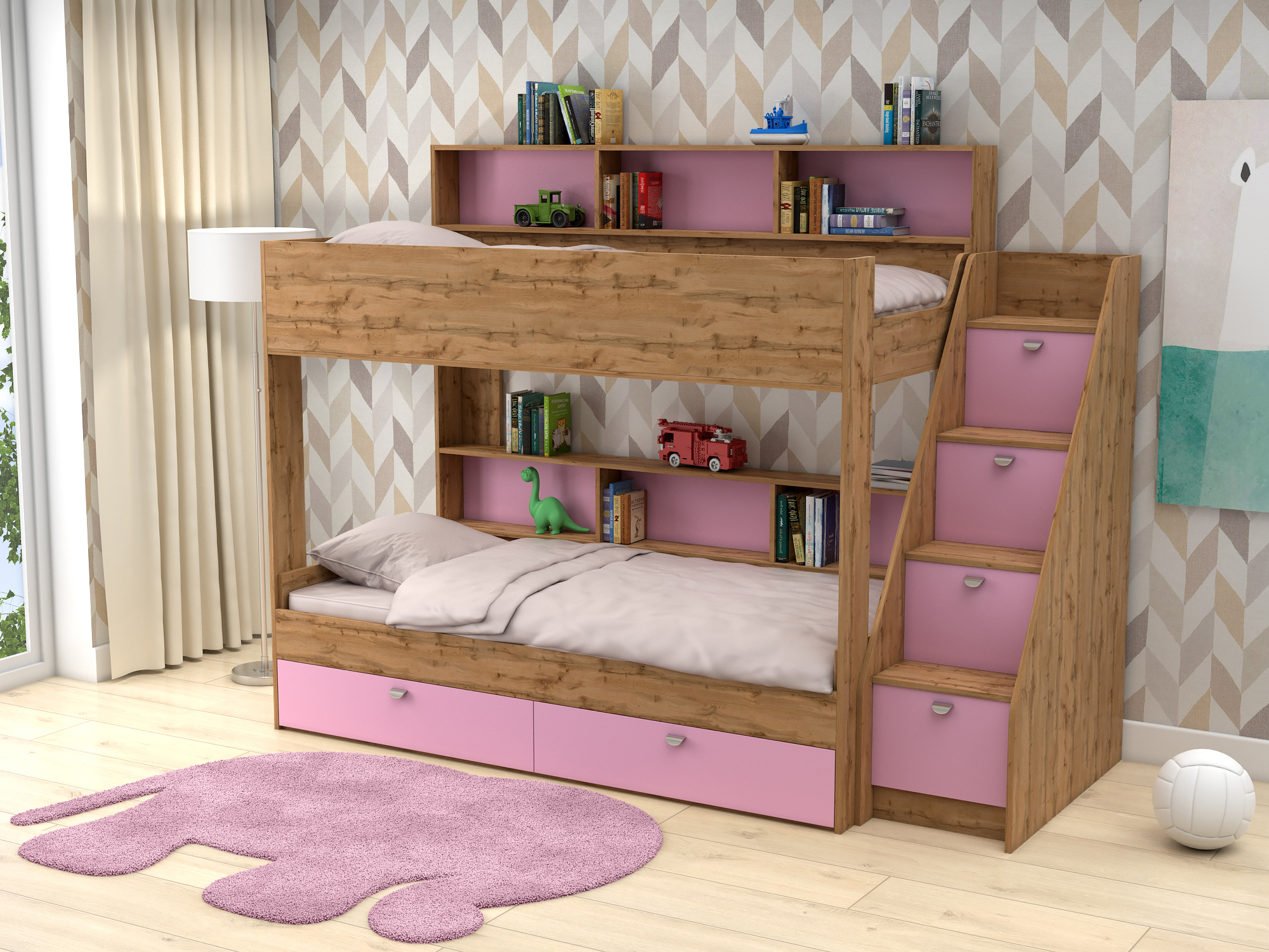 Двухъярусная кровать Golden Kids 10 (90х190) Розовый, Бежевый, ЛДСП двухъярусная кровать golden kids 10 90х190 розовый белый бежевый лдсп