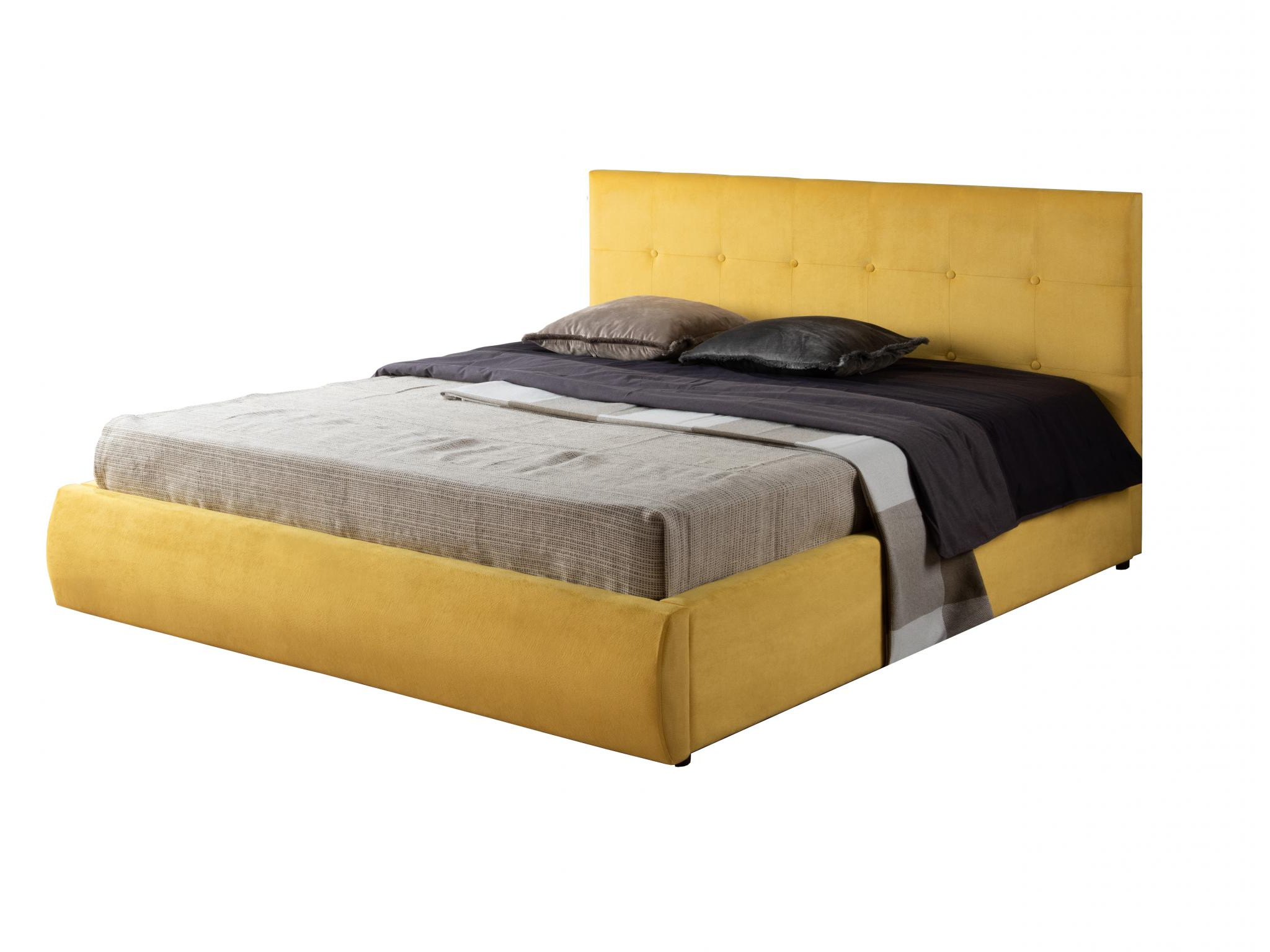 Мягкая кровать Selesta 1400 желтая с матрасом ГОСТ с подъемным механизмом желтый, Желтый, Велюр, ДСП