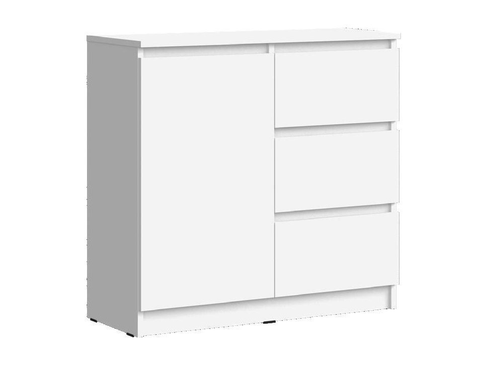 Челси Комод 800 (3 ящик 1 дверь) (Белый глянец, Белый) Черный, ЛДСП