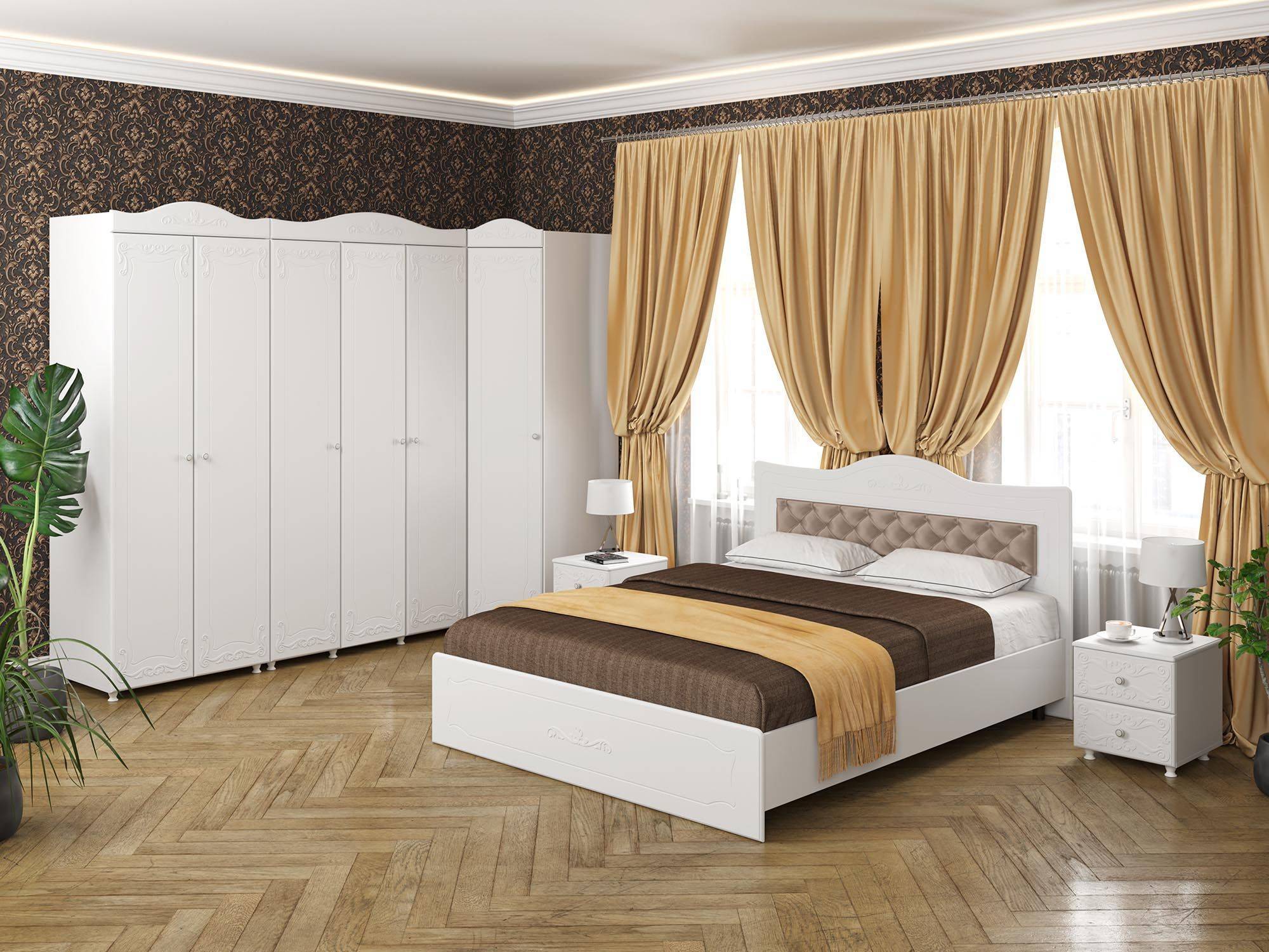 Спальня Италия-4 мягкая спинка белое дерево Белое дерево, Белый, МДФ, ЛДСП