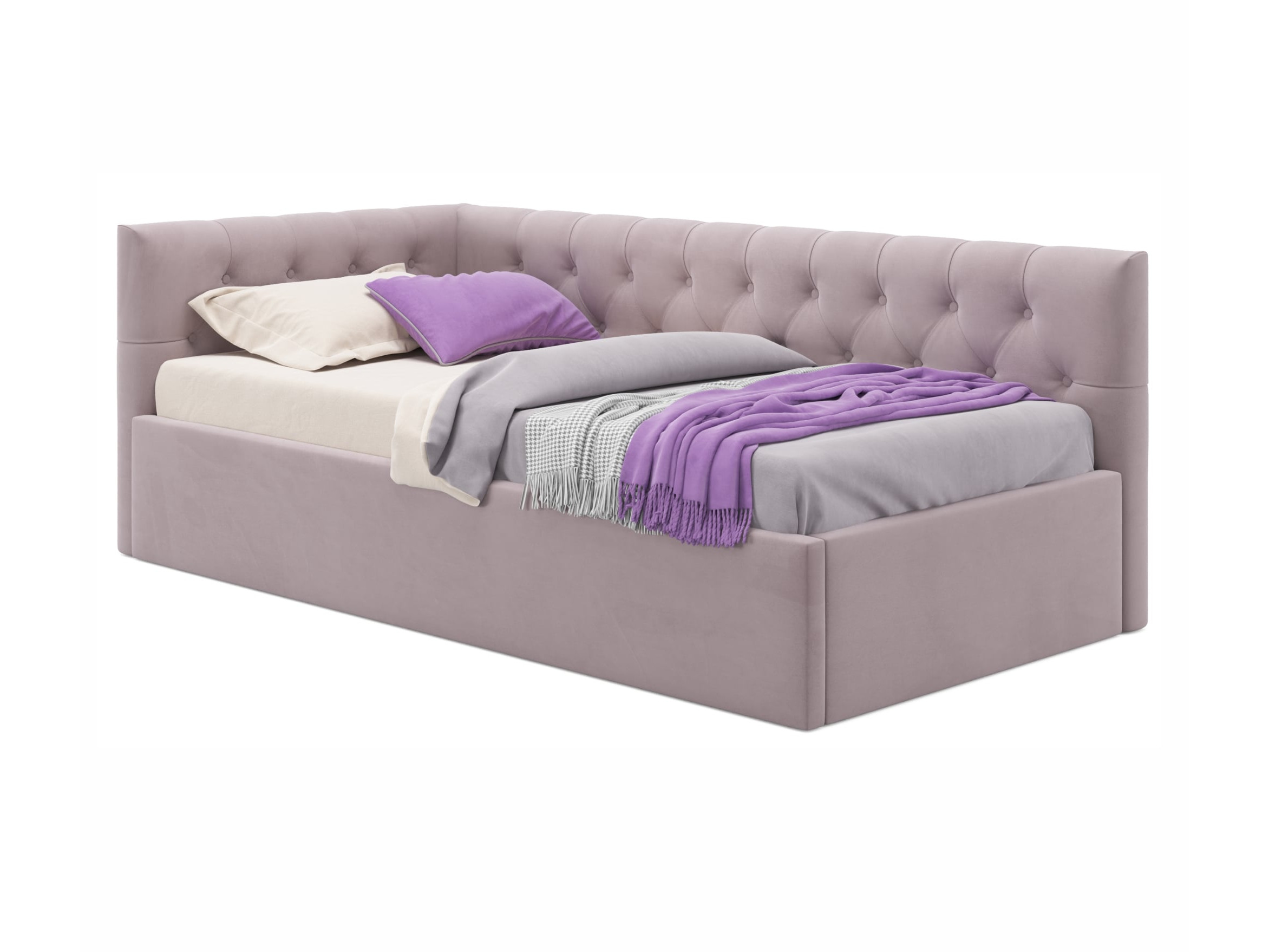 Мягкая кровать-тахта Afelia 900 лиловая с ортопедическим основанием лиловый, Фиолетовый, Велюр, ДСП