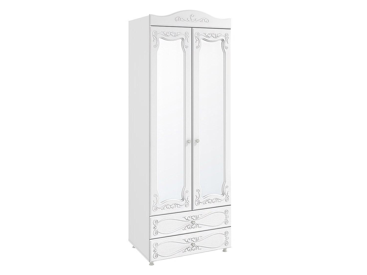 Шкаф 2-х дверный с зеркалами и ящиками (гл.560) Италия ИТ-50 белое дерево Белое дерево, Белый, МДФ, ЛДСП