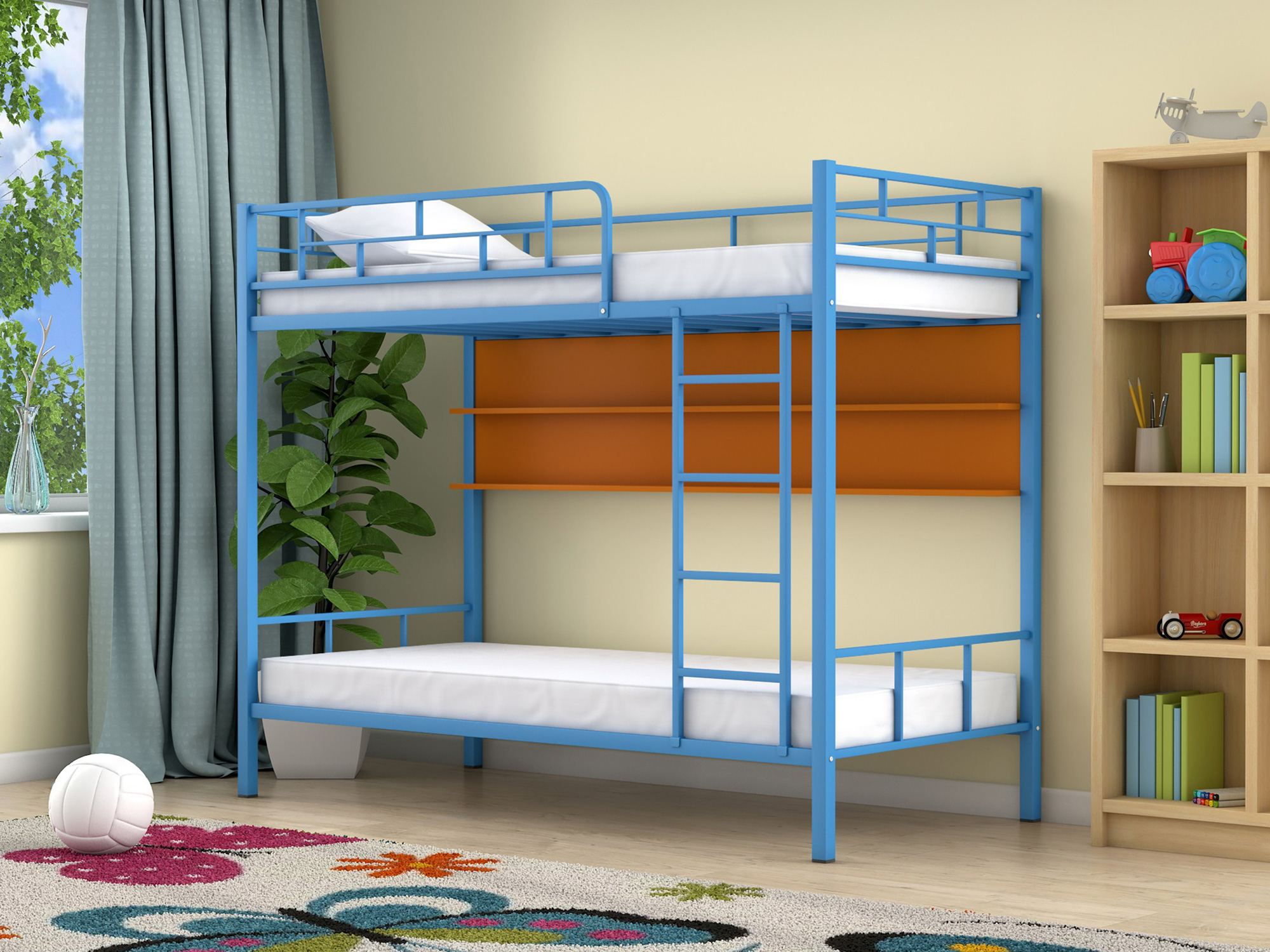 Двухъярусная кровать Ницца (90х190) Оранжевый, , Голубой, ЛДСП, Металл