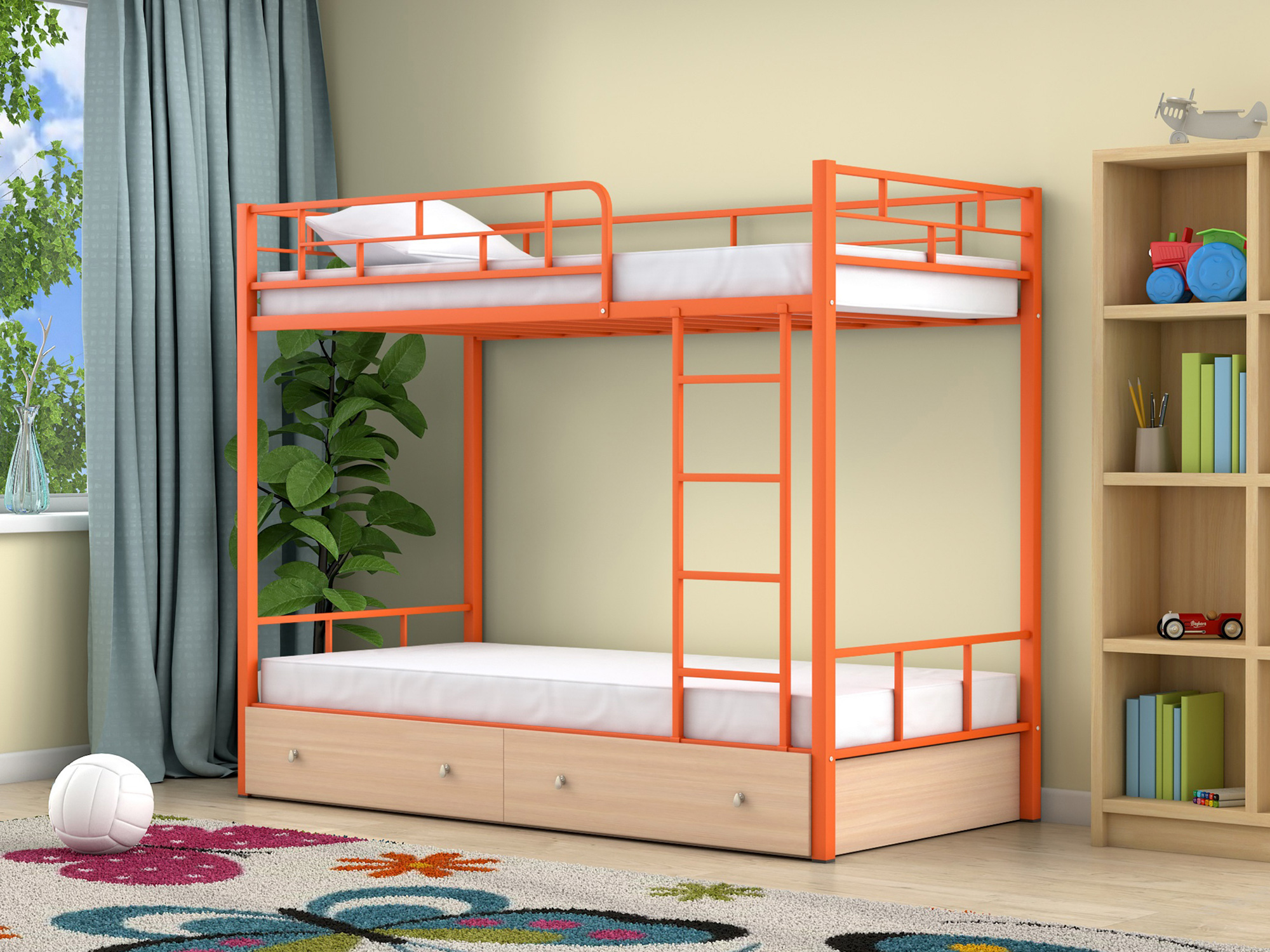Двухъярусная кровать Ницца (90х190) Дуб молочный, , Бежевый, Оранжевый, ЛДСП, Металл двухъярусная кровать ницца 90х190 дуб молочный бежевый оранжевый лдсп металл