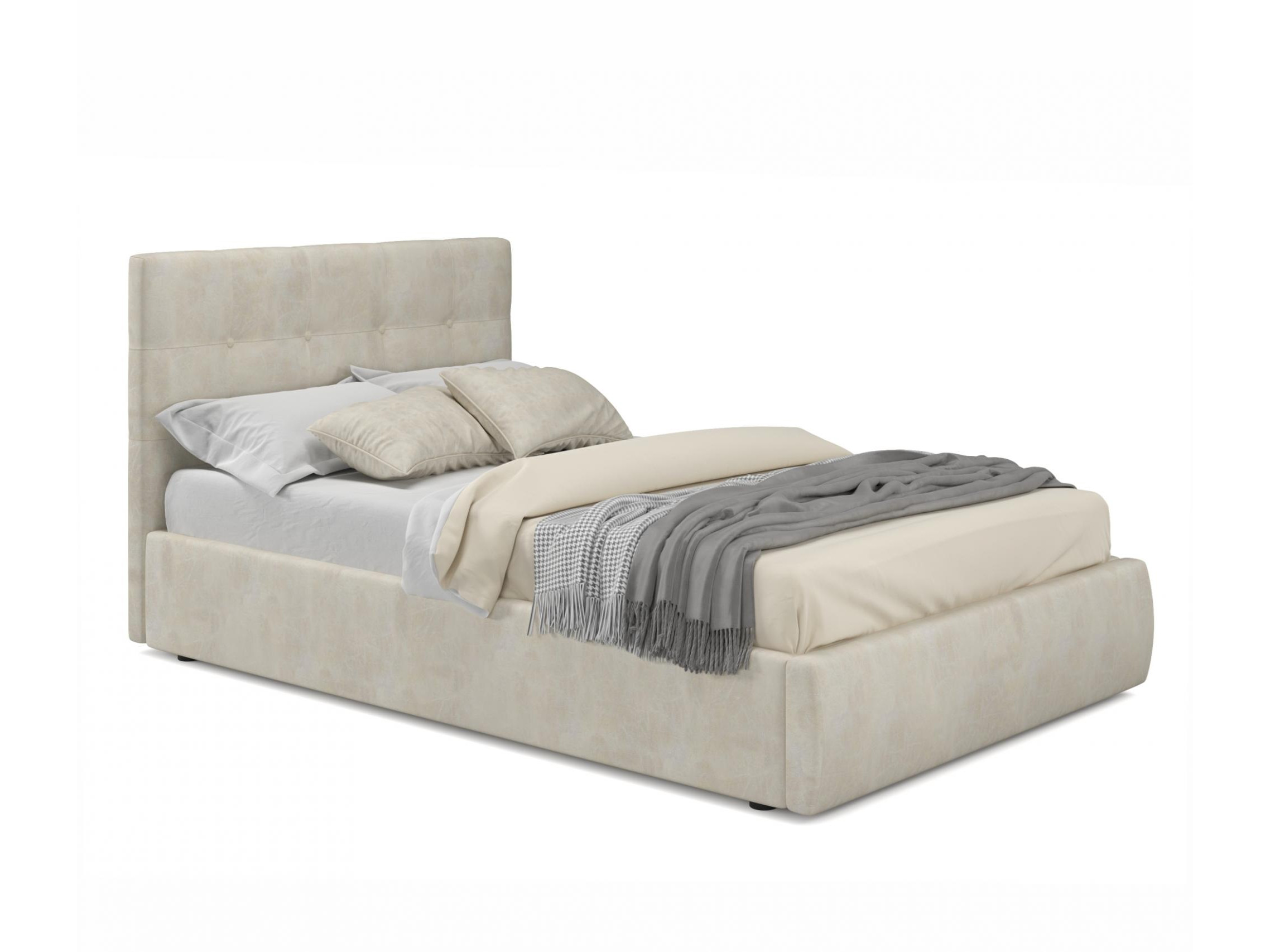 Мягкая кровать Selesta 1200 кожа кремовый с подъемным механизмом кремовый, Бежевый, Экокожа, ДСП