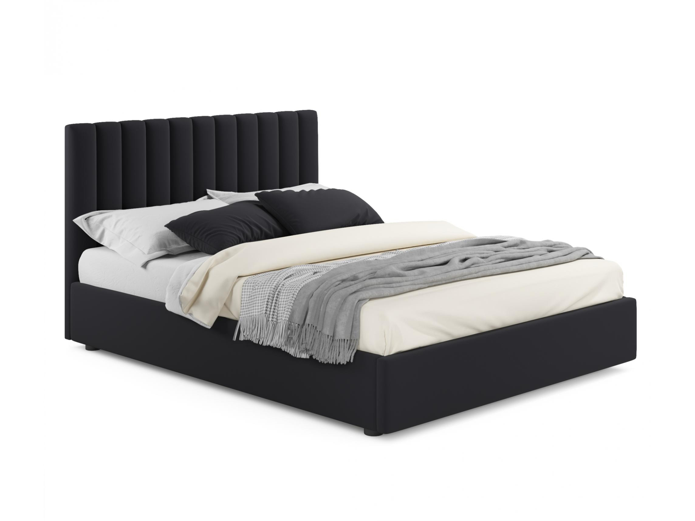 Мягкая кровать Olivia 1600 темная с подъемным механизмом темный, Черный, Велюр, ДСП