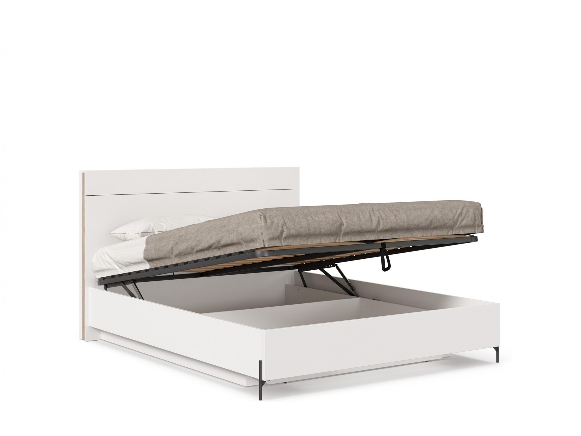 Лайт Кровать двуспальная 1600 с подъемным механизмом (Белый/Дуб Маувелла) мягкая двуспальная кровать стефани 1600 с подъемным ме