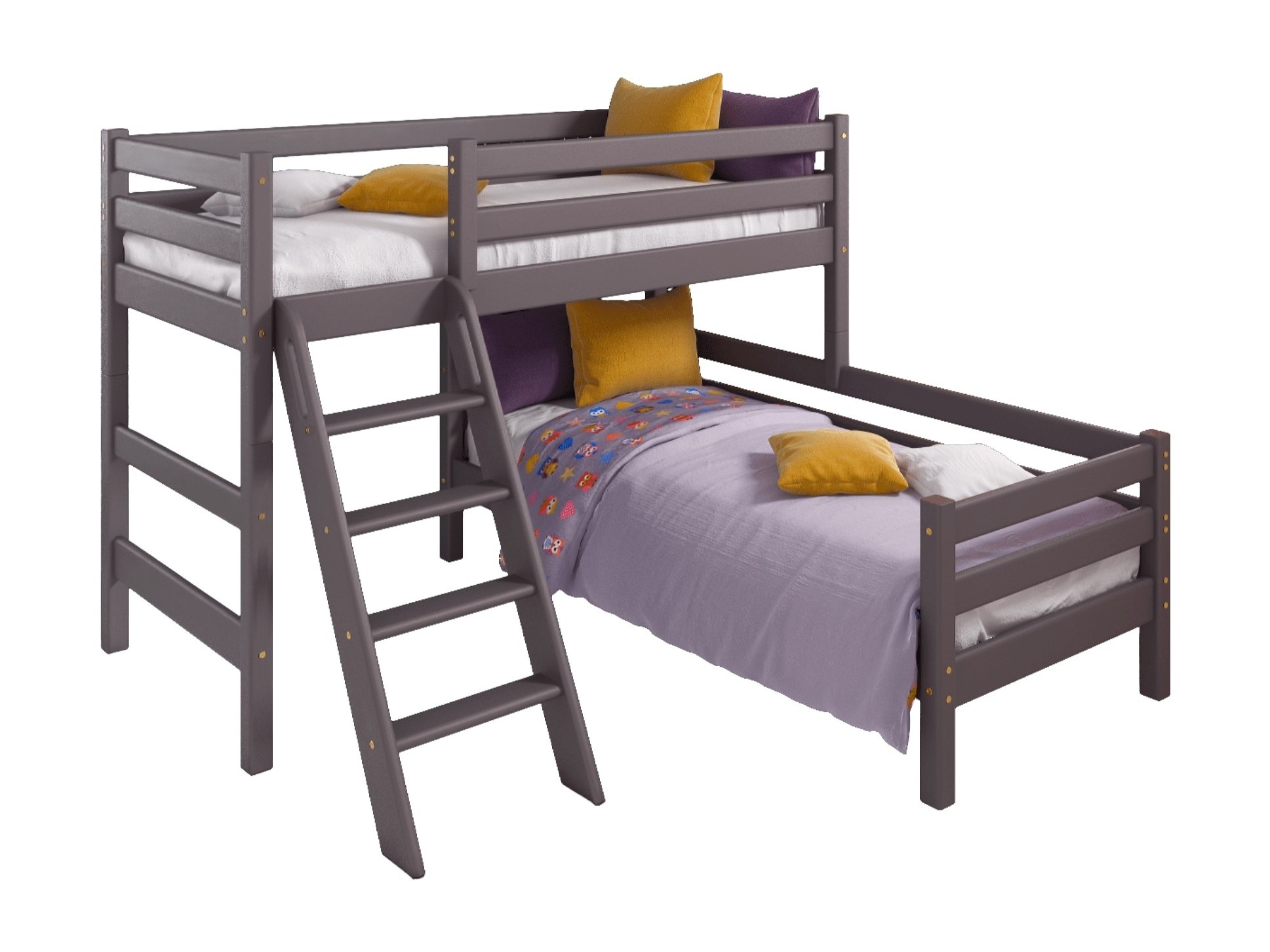 Кровать Соня (вариант 8) угловая с наклонной лестницей, лаванда Массив кровать соня с надстройкой натуральный натуральный массив сосны