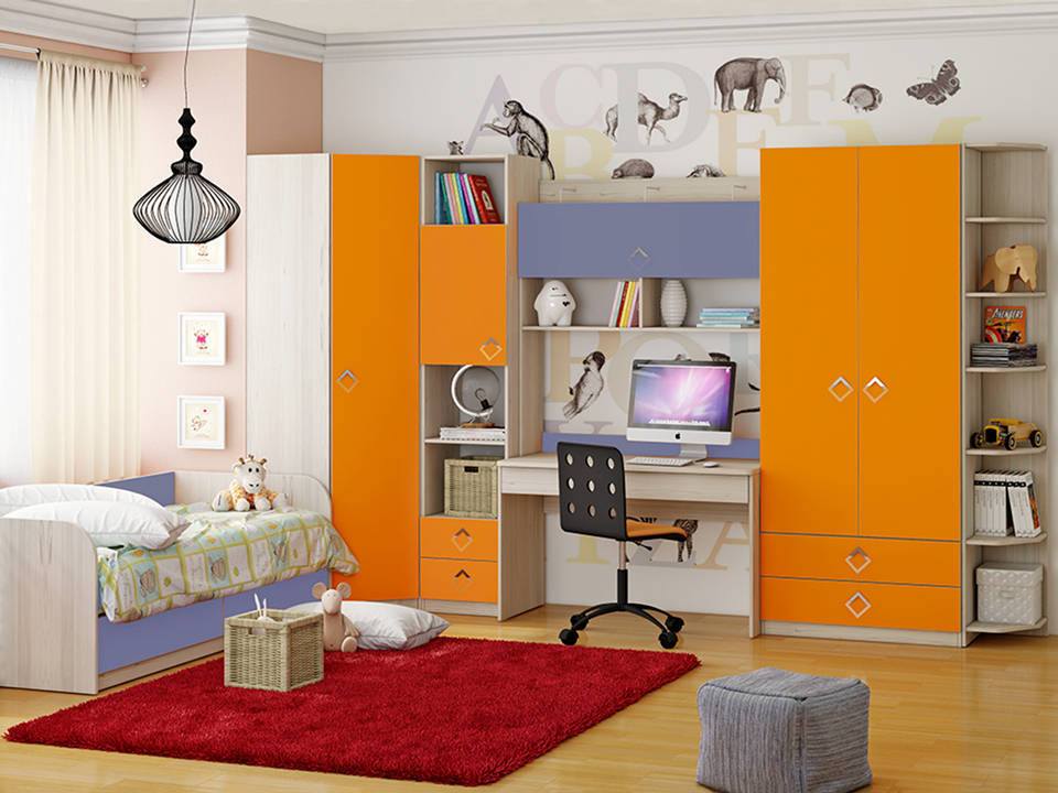 Детская Аватар 6 Манго, Лаванда, Оранжевый, Бежевый, ЛДСП секция настольная аватар манго оранжевый бежевый лдсп
