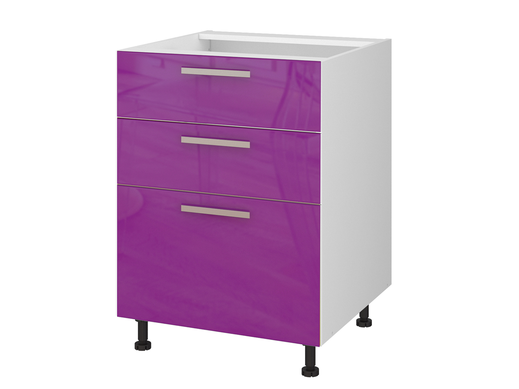 Шкаф напольный с 3-мя ящиками Хелена 60 см Фиолетовый глянец, Фиолетовый, Белый, МДФ, Пленка ПВХ, ЛДСП