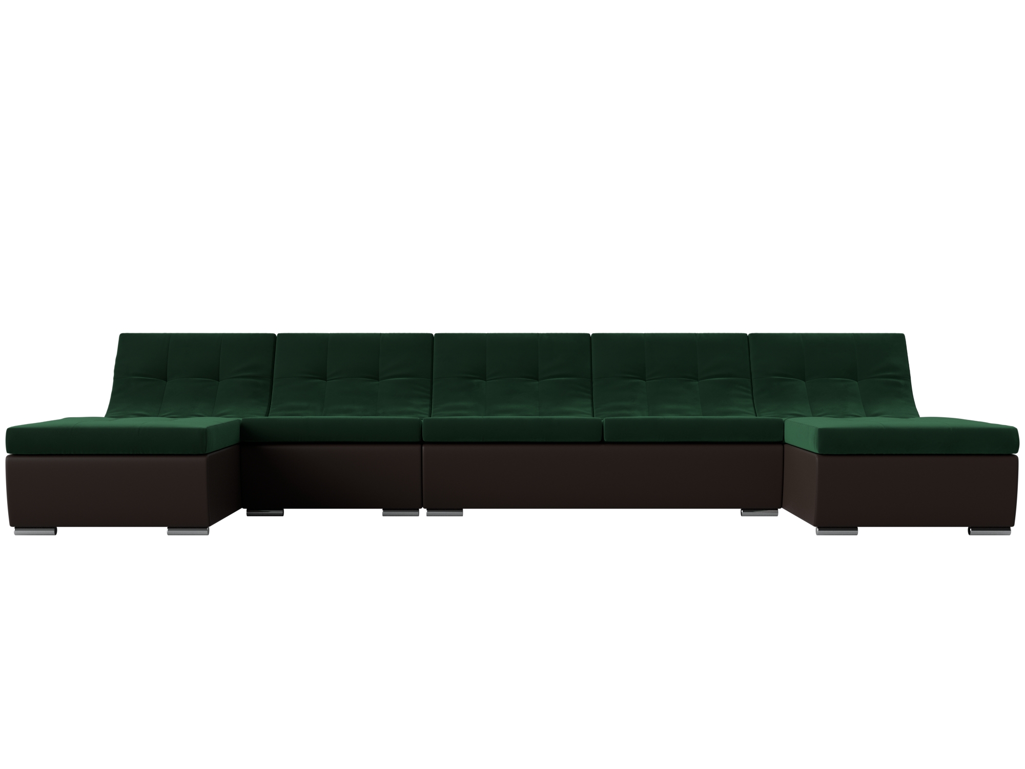 П-образный модульный диван Монреаль Long MebelVia Зеленый, Коричневый, Велюр, Экокожа, ЛДСП п образный модульный диван монреаль mebelvia голубой черный велюр экокожа лдсп