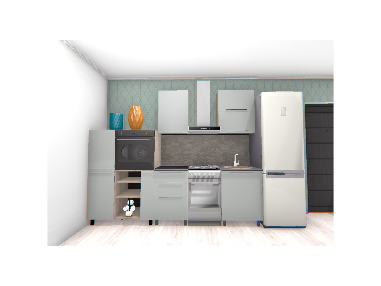 Кухня Этна 2,1 м. Комплект, софт грей Бежевый, Серый, МДФ фасад глухой этна сг 908х496 бежевый мдф