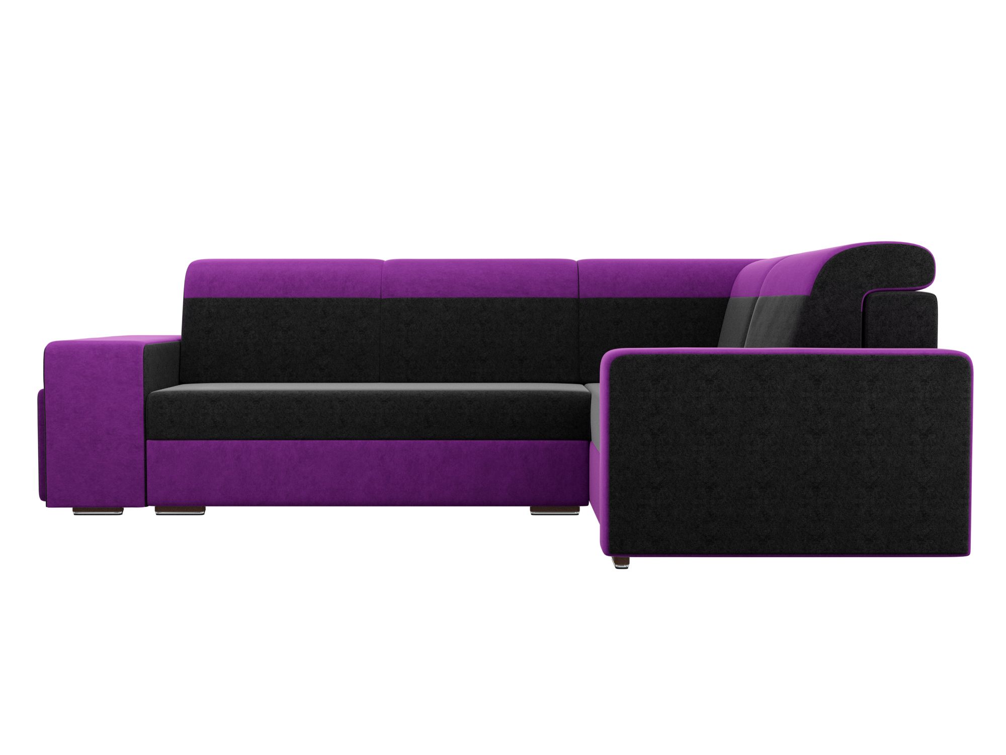 Угловой диван Мустанг с двумя пуфами Правый MebelVia Черный, Фиолетовый, Вельвет, ЛДСП угловой диван амстердам правый mebelvia черный фиолетовый вельвет лдсп