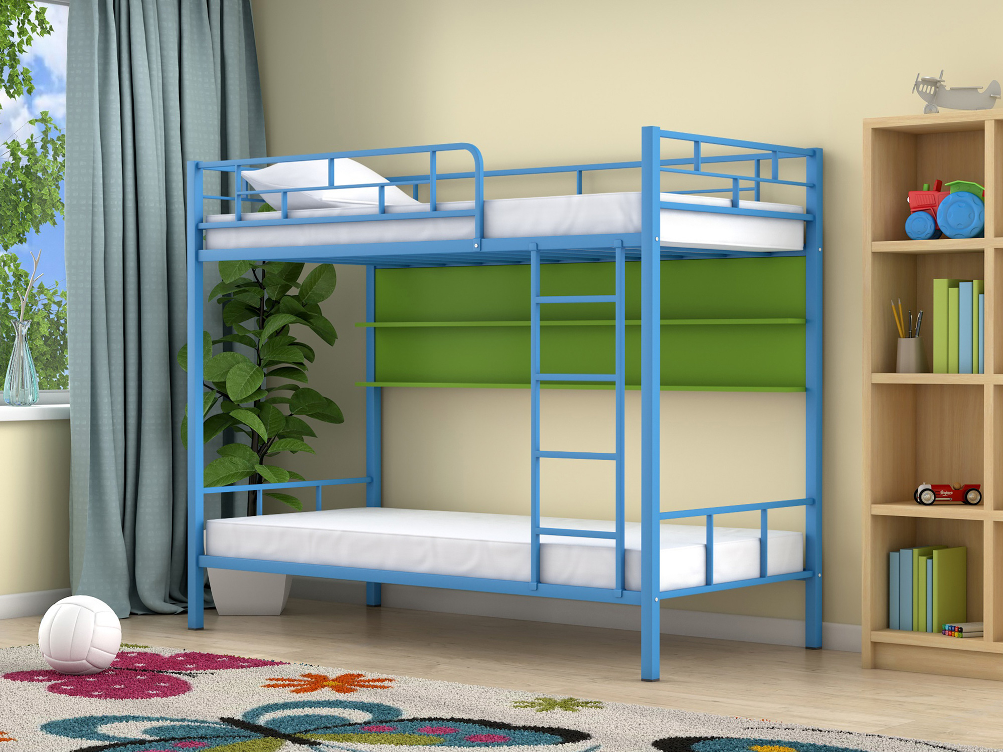 Двухъярусная кровать Ницца (90х190) Зеленый, , Голубой, ЛДСП, Металл