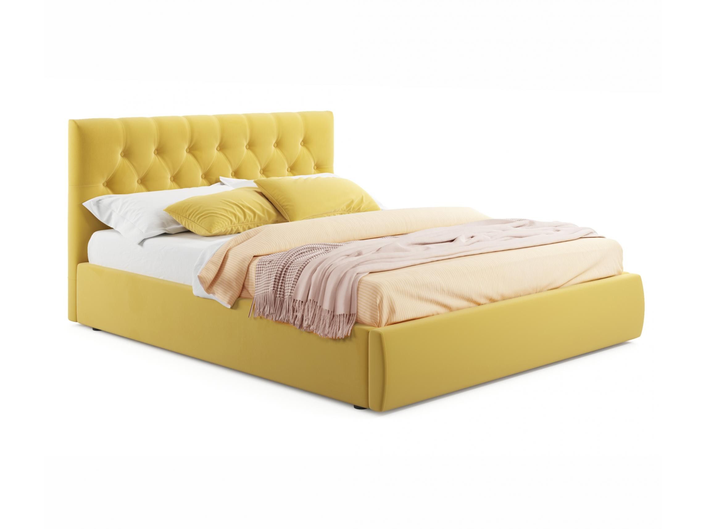 кровать с основанием дсп ронда кр 140 140х200 Мягкая кровать Verona 1400 желтая с ортопедическим основанием желтый, Желтый, Велюр, ДСП