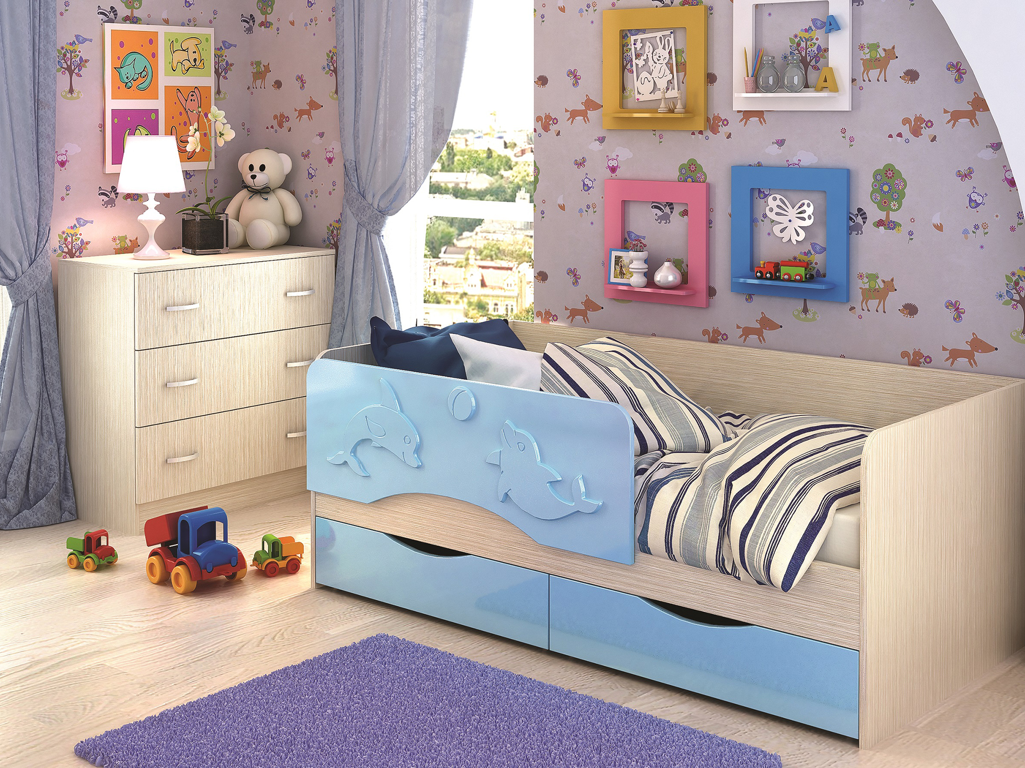 Кровать Алиса (80х160) Голубой, Бежевый, МДФ, ЛДСП цена и фото
