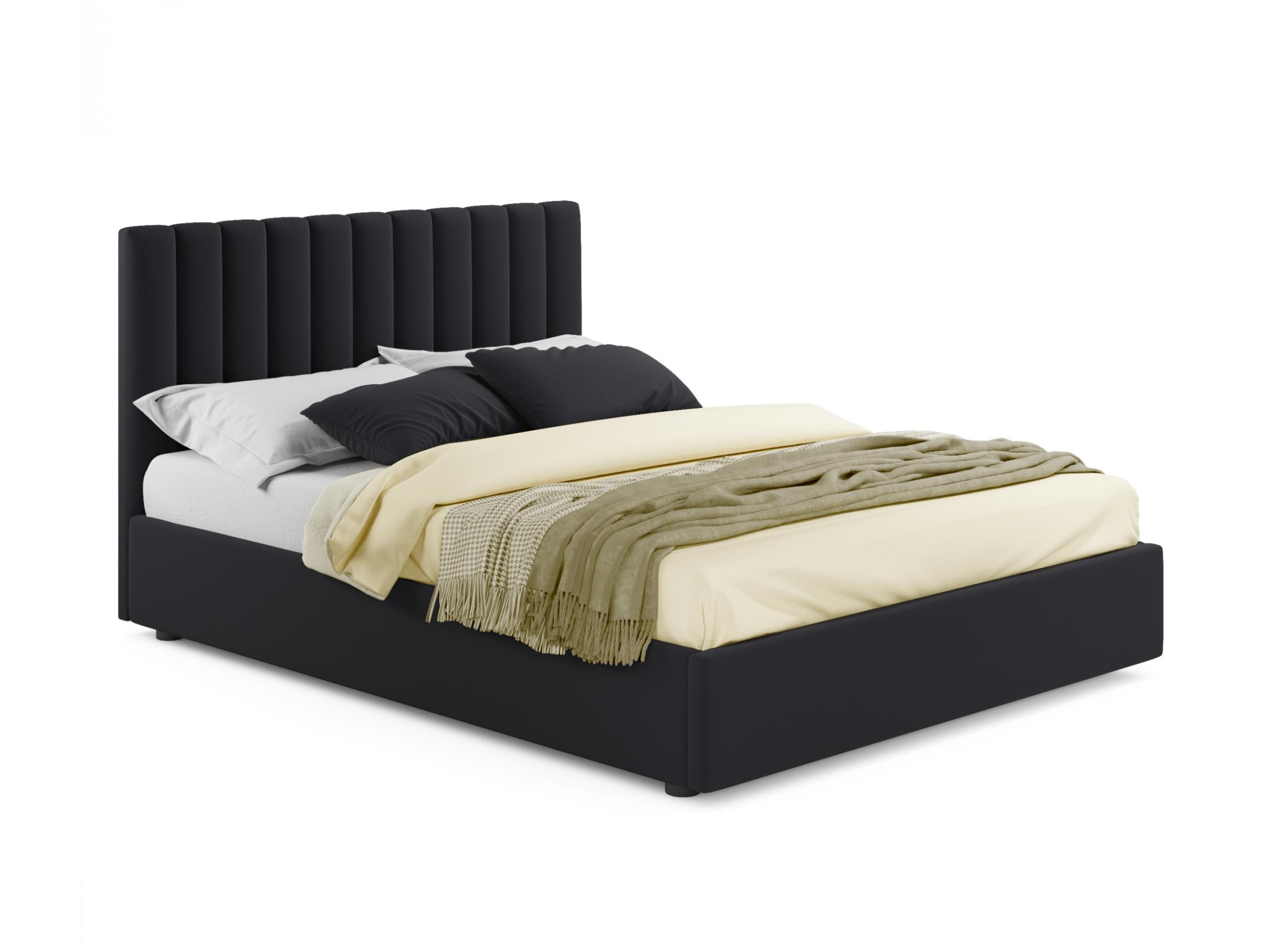 Мягкая кровать Olivia 1800 темная с подъемным механизмом темный, Черный, Велюр, ДСП