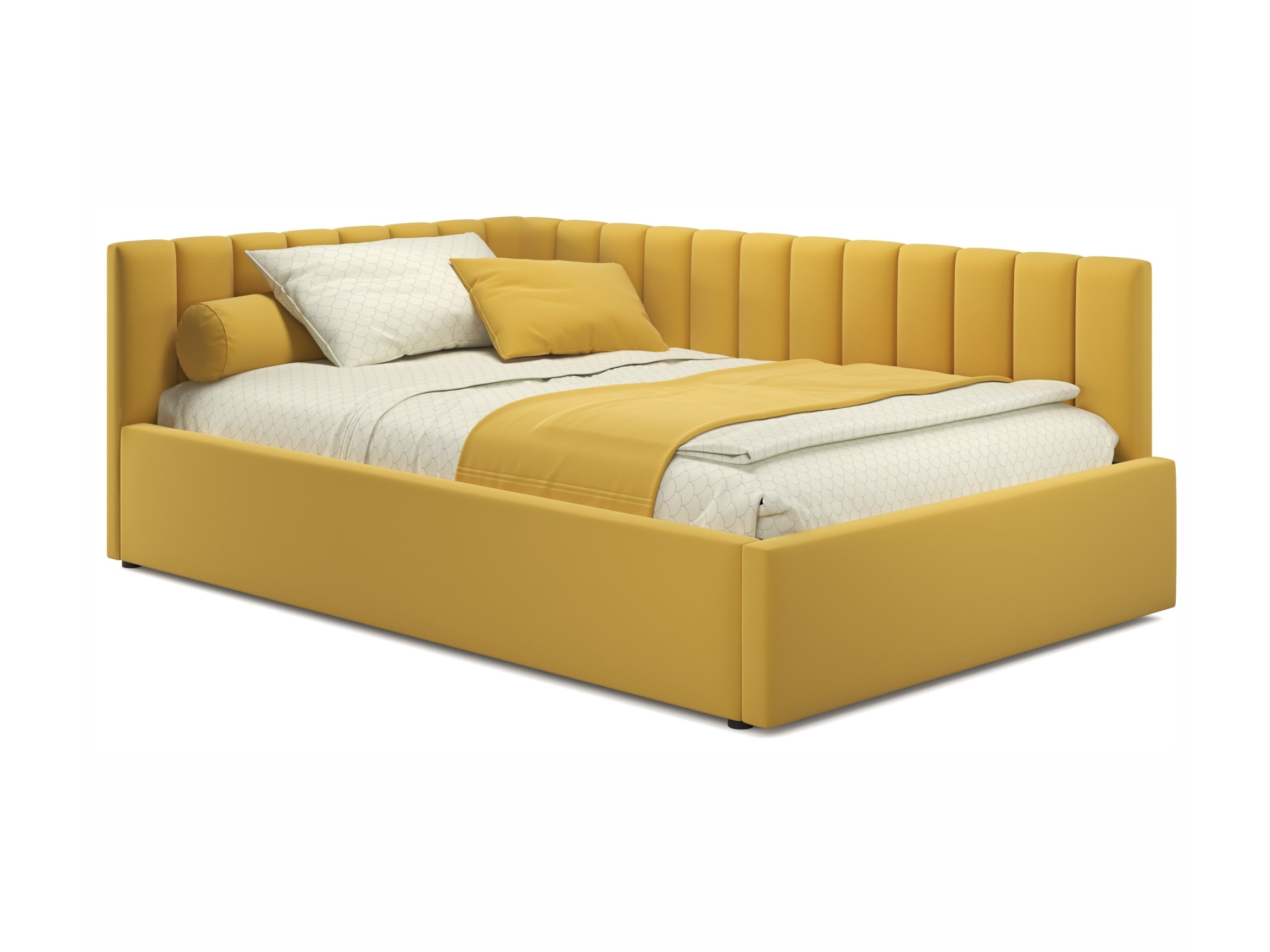 Мягкая кровать Milena 1200 желтая с ортопедическим основанием желтый, Желтый, Велюр