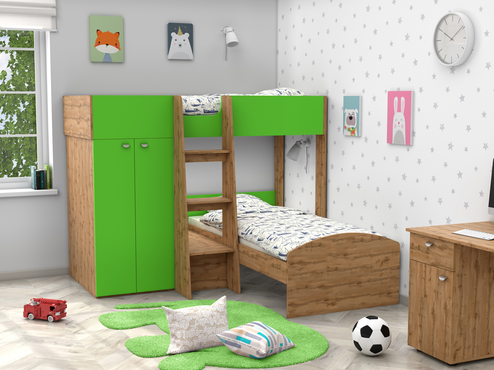 Двухъярусная кровать Golden Kids-4 (90х200) Зеленый, Бежевый, ЛДСП двухъярусная кровать golden kids 4 90х200 голубой бежевый лдсп