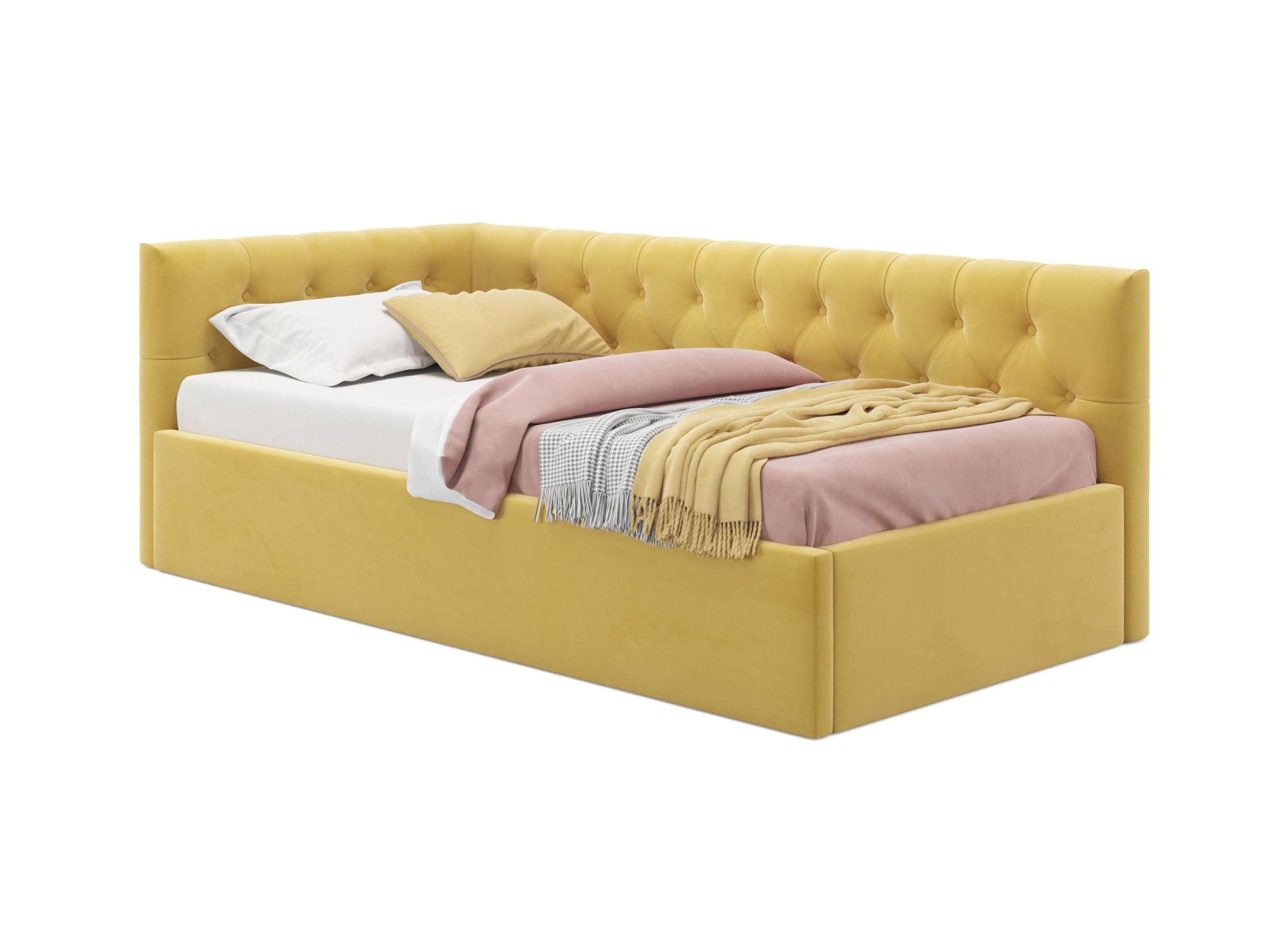 Мягкая кровать-тахта Afelia 900 желтая с ортопедическим основанием желтый, Желтый, Велюр, ДСП