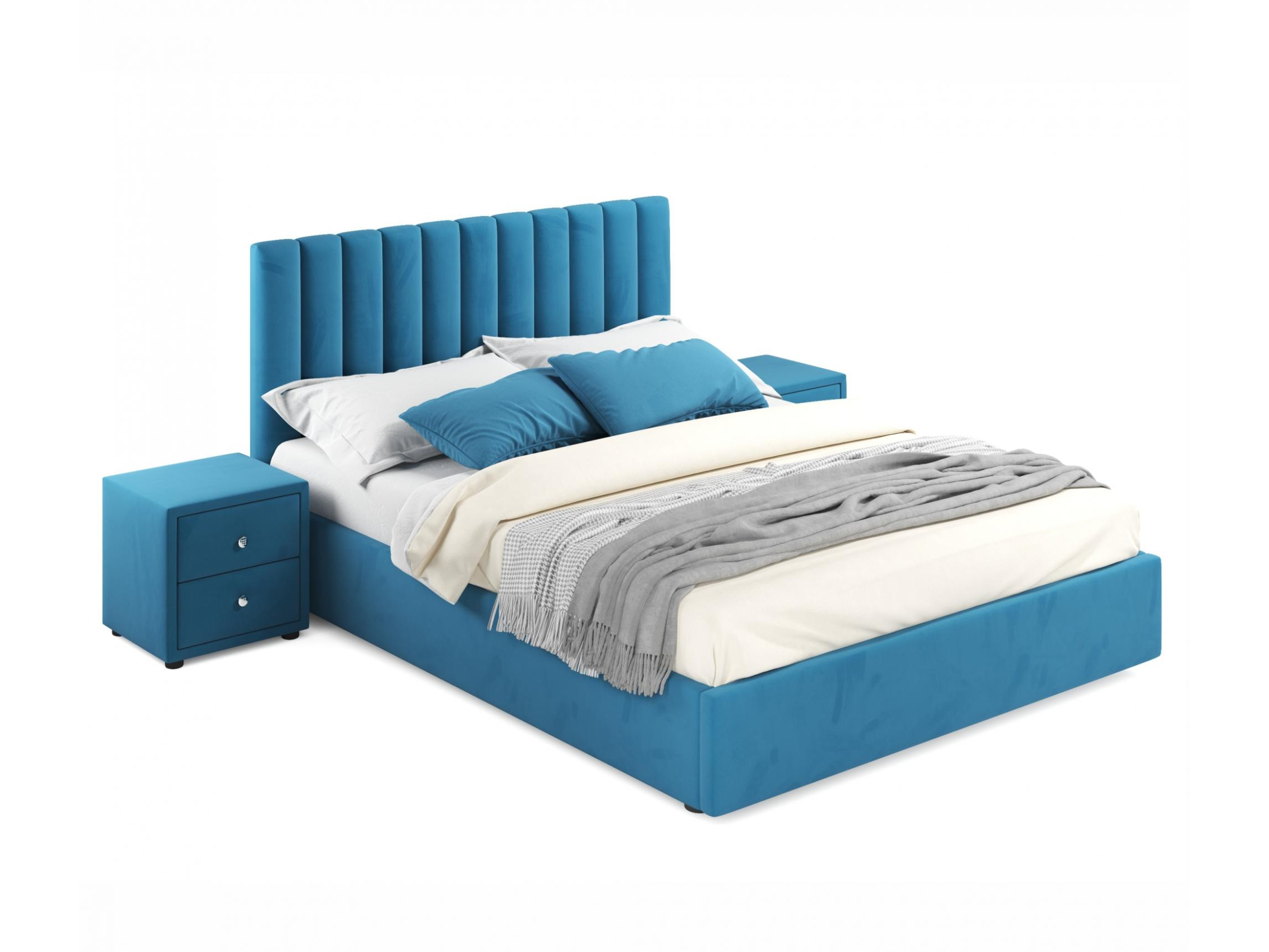 Мягкая кровать с тумбами Olivia 1600 синяя с подъемным механизмом синий, Синий, Велюр, ДСП мягкая кровать с тумбами olivia 1600 беж с подъемным механизмом бежевый бежевый велюр дсп