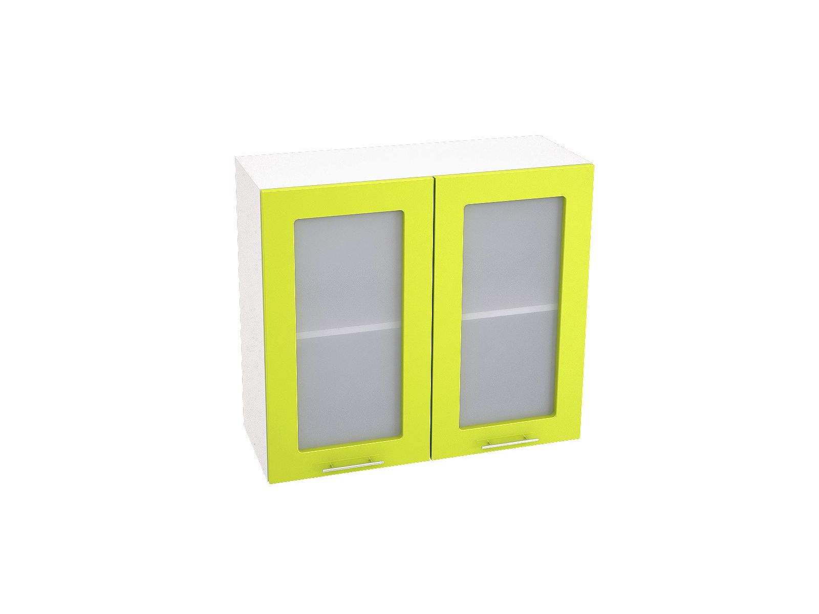 Шкаф навесной со стеклом 800 Валерия М Лайм, Зеленый, Белый, МДФ, Стекло, ЛДСП