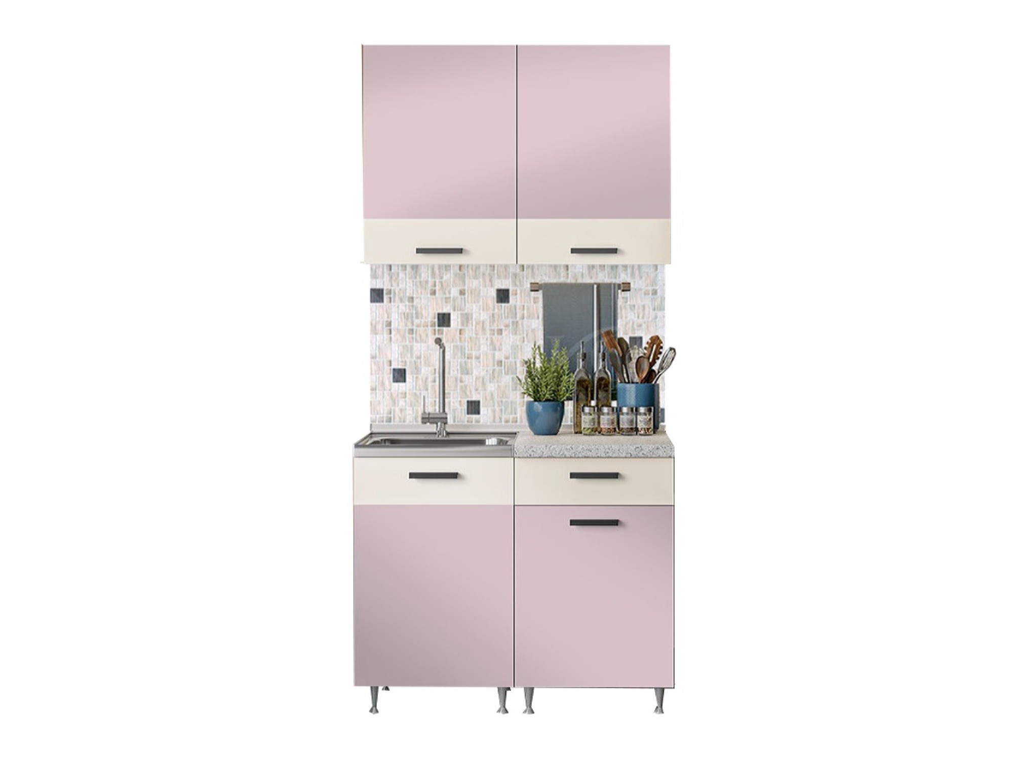 Кухня ЛДСП Рио 1000 (Розовый, Белый) Розовый, Белый, ЛДСП кухня лдсп рио 1800