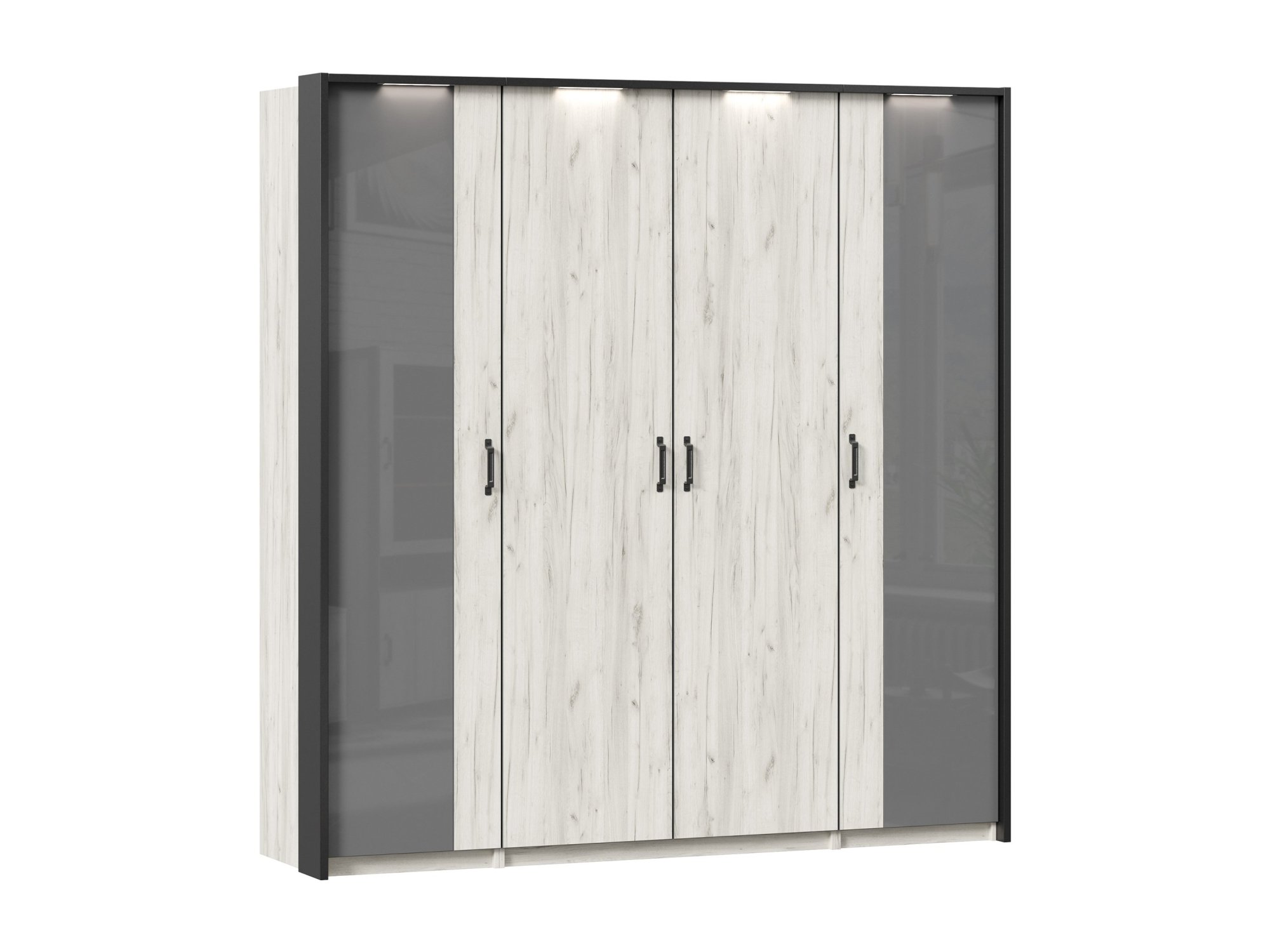 Техно Шкаф четырехстворчатый с комбинированными дверями с паспарту (Дуб Крафт белый) Белый