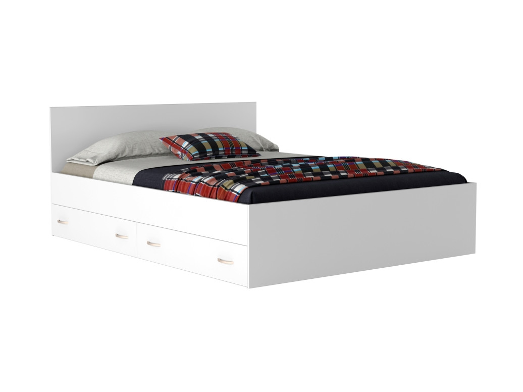 Широкая двуспальная белая кровать Виктория 1800 с выдвижными ящиками Белый, ЛДСП широкая двуспальная белая кровать виктория 1800 с вы