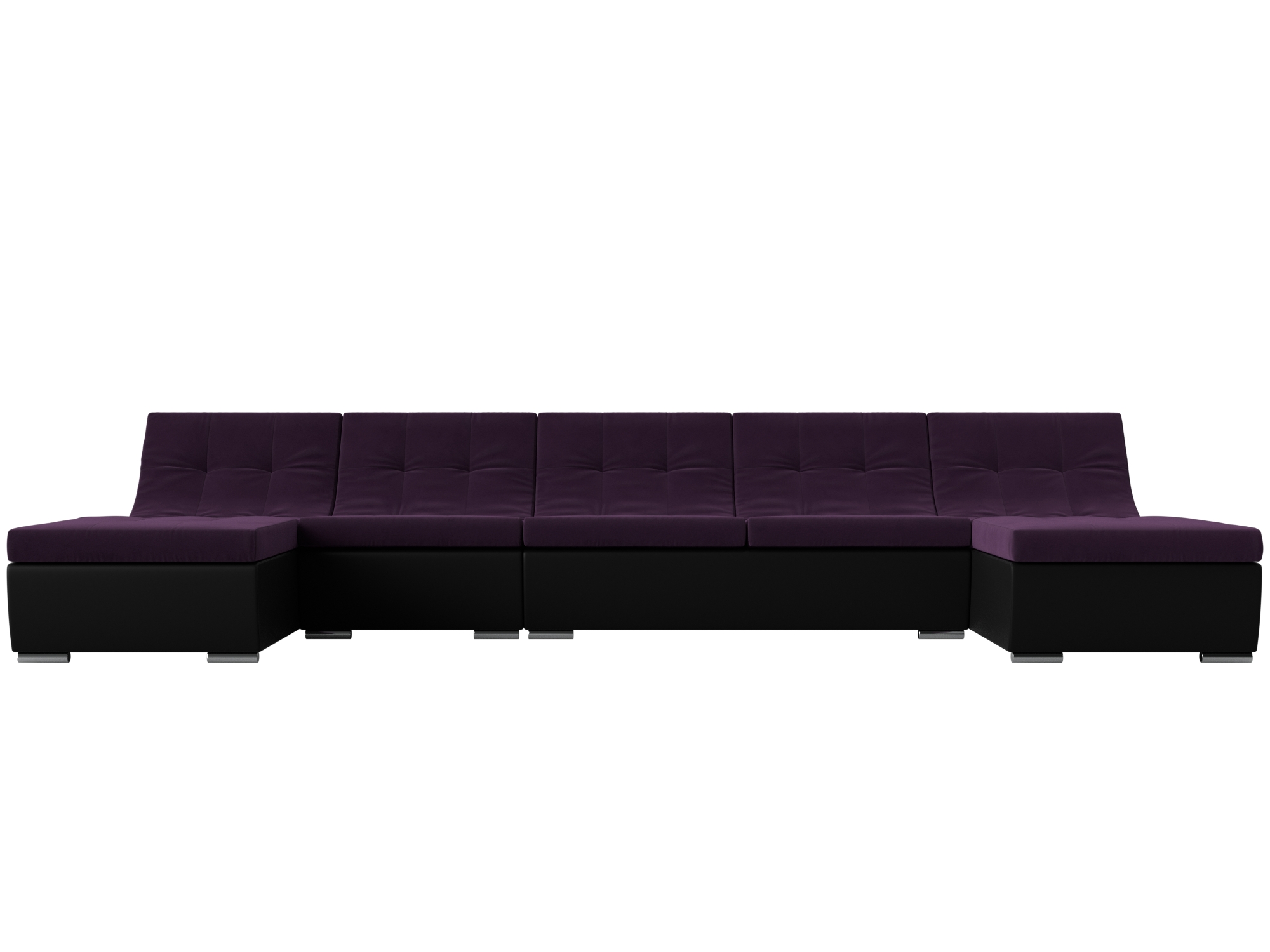 П-образный модульный диван Монреаль Long MebelVia Фиолетовый, Черный, Велюр, Экокожа, ЛДСП п образный модульный диван монреаль mebelvia голубой черный велюр экокожа лдсп