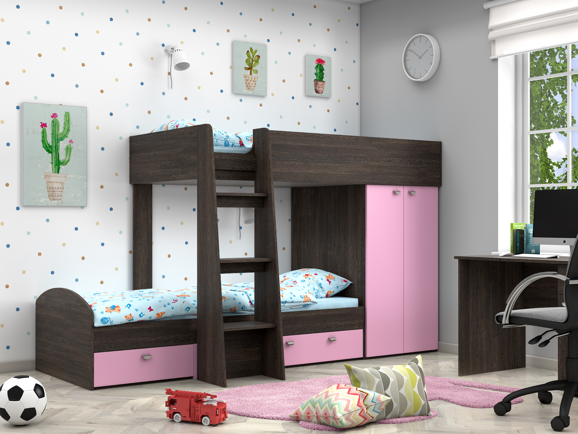 Двухъярусная кровать Golden Kids-2 (90х200) Розовый, Коричневый темный, ЛДСП