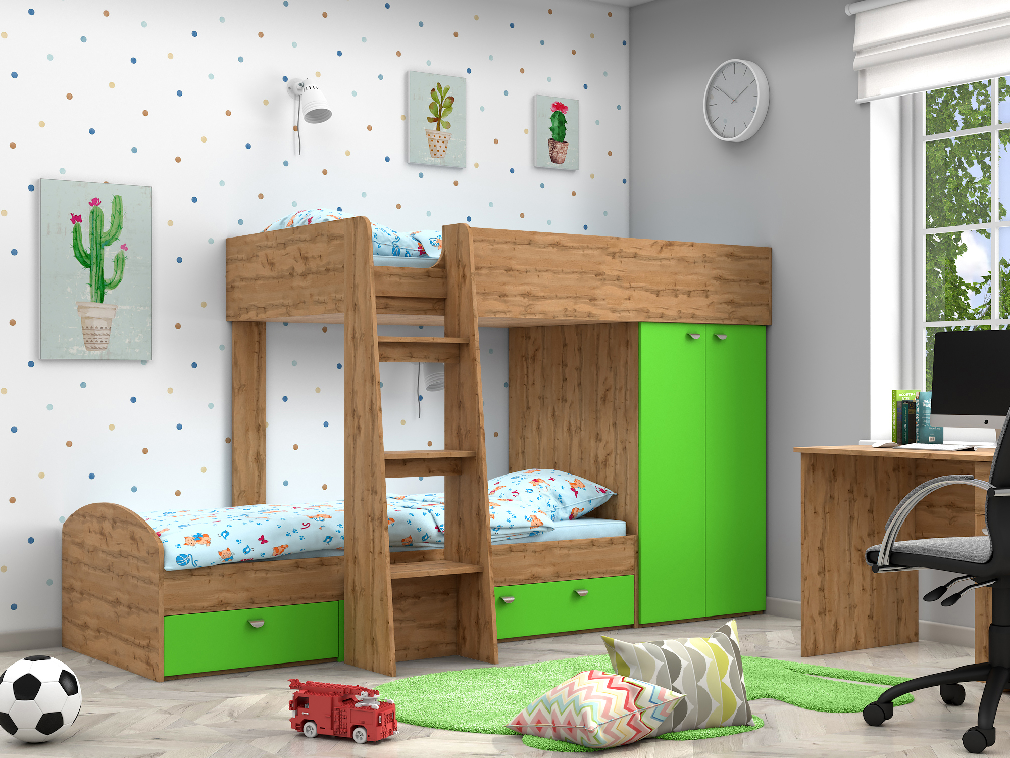 Двухъярусная кровать Golden Kids-2 (90х200) Зеленый, Бежевый, ЛДСП двухъярусная кровать golden kids 2 90х200 дуб вотан бежевый белый лдсп