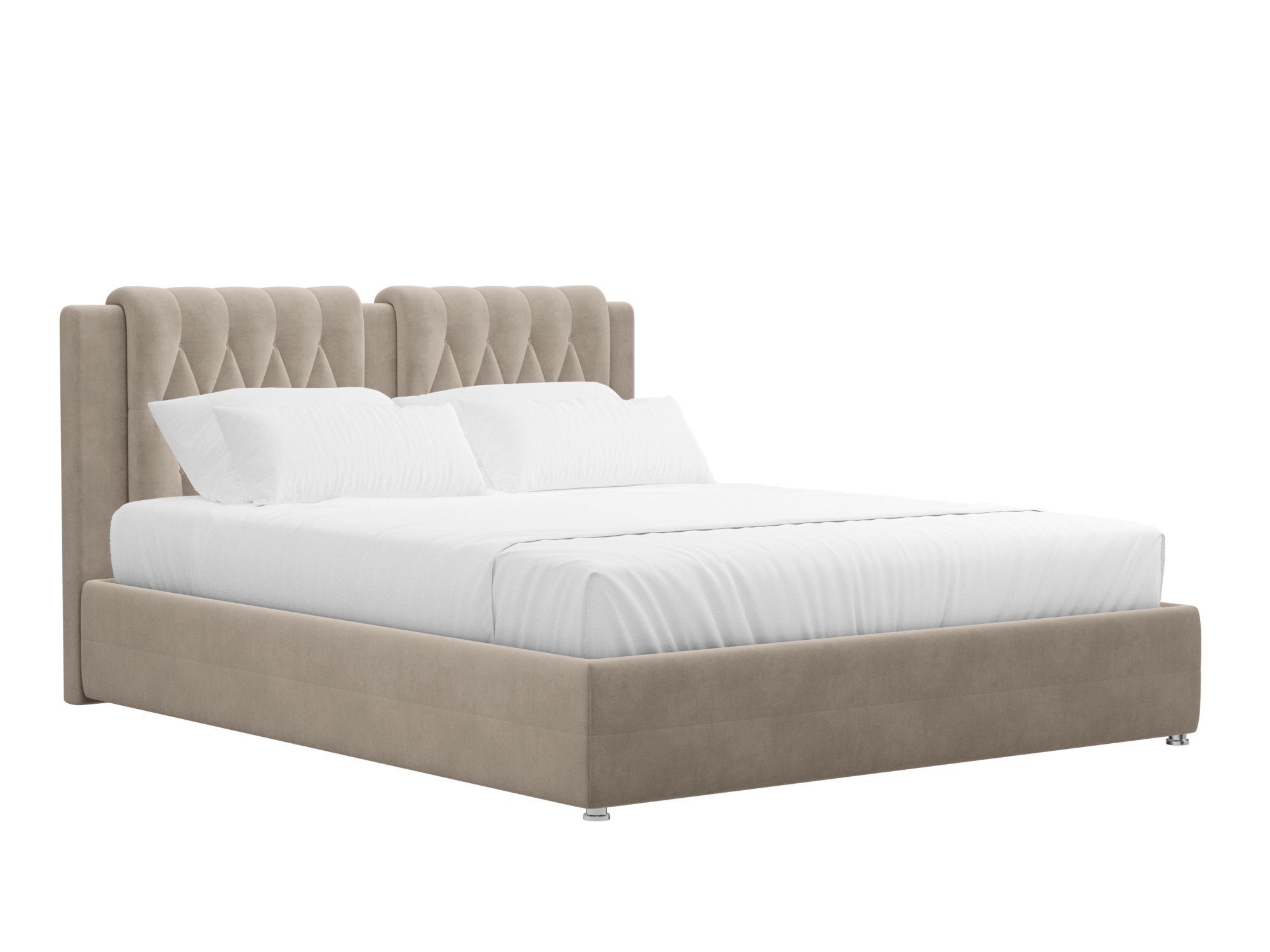 интерьерная кровать мебелико камилла эко кожа коричнево бежевый Кровать Камилла (160x200) Бежевый, ЛДСП