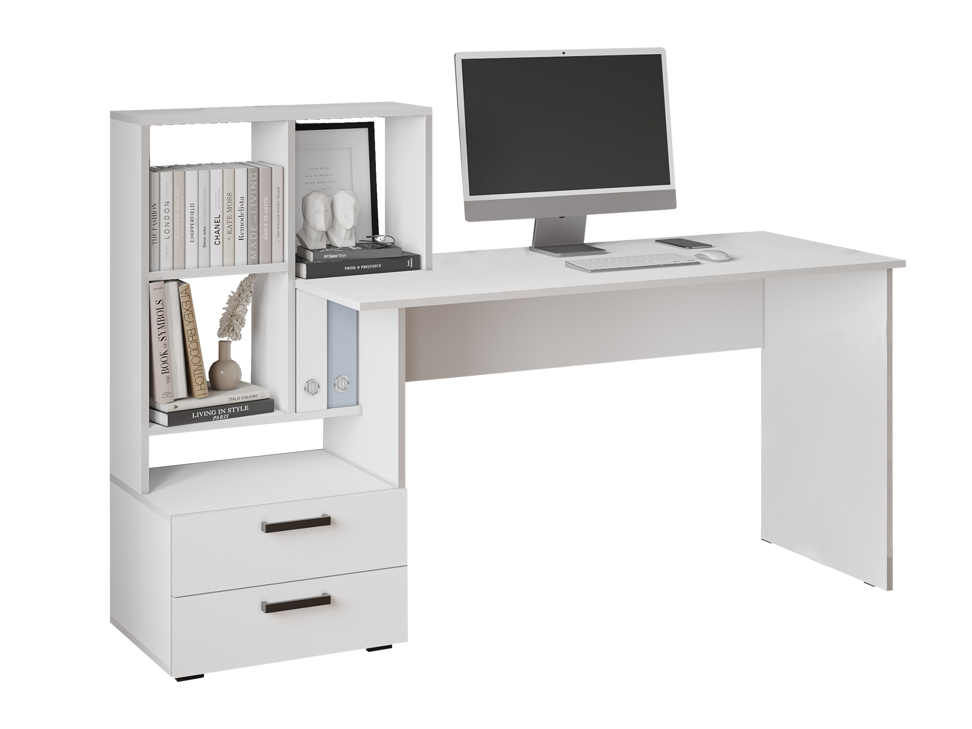 Компьютерный стол СКМ-5 Белый с тиснением древесные поры, Белый, ЛДСП компьютерный стол скм 5 белый с тиснением древесные поры белый лдсп