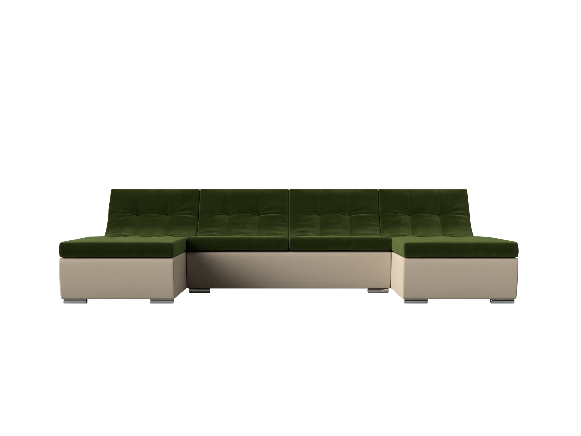 П-образный модульный диван Монреаль MebelVia Зеленый, Бежевый, Микровельвет, Экокожа, ЛДСП диван артмебель милфорд микровельвет зеленый п образный